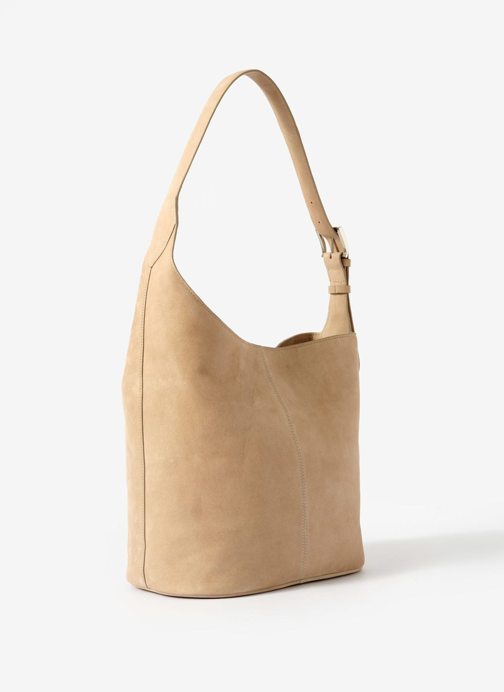 Alexa Neutral Suede Bucket Bag