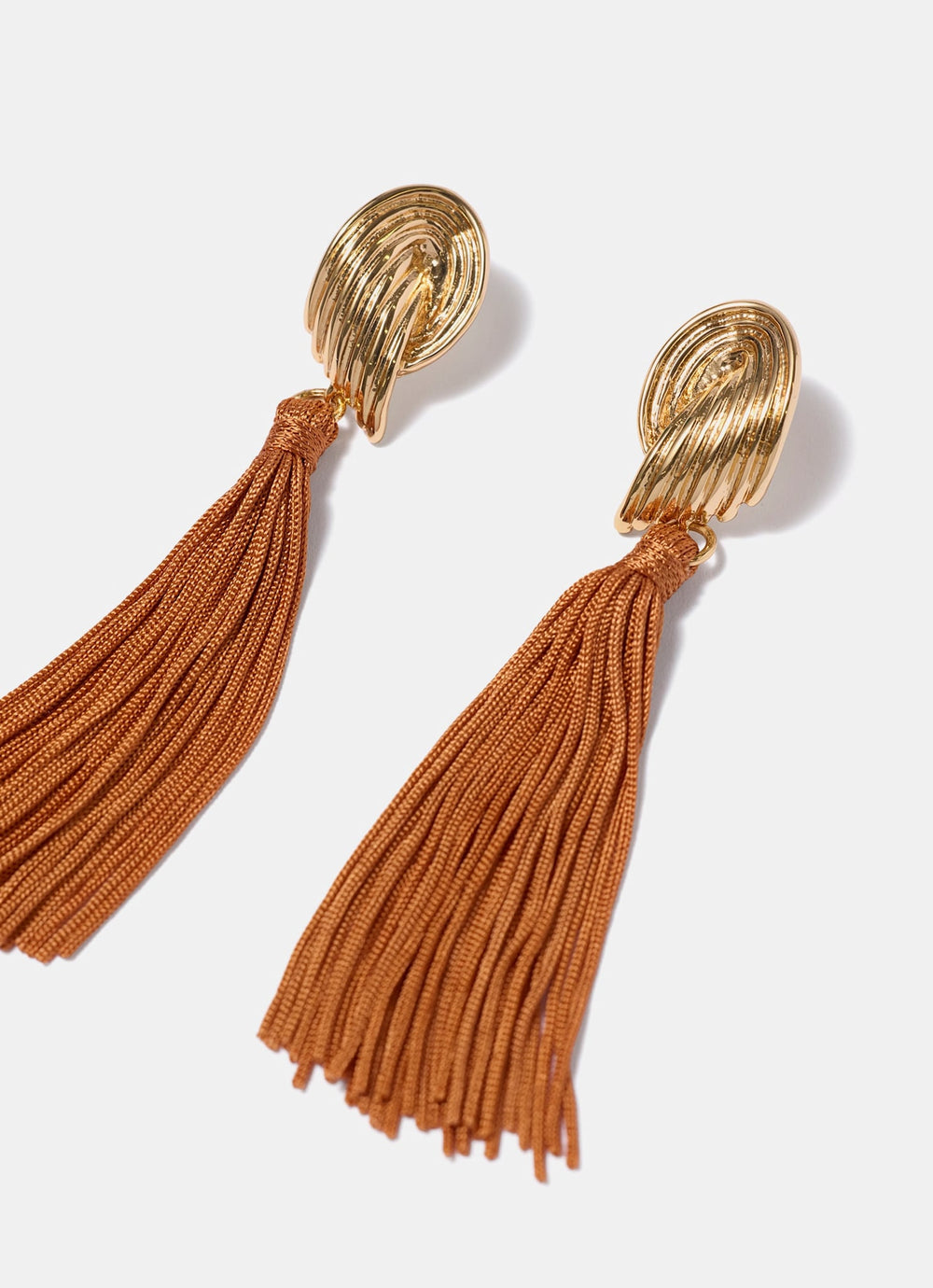 Gold Tone Ridged Wing Tassel Earrings