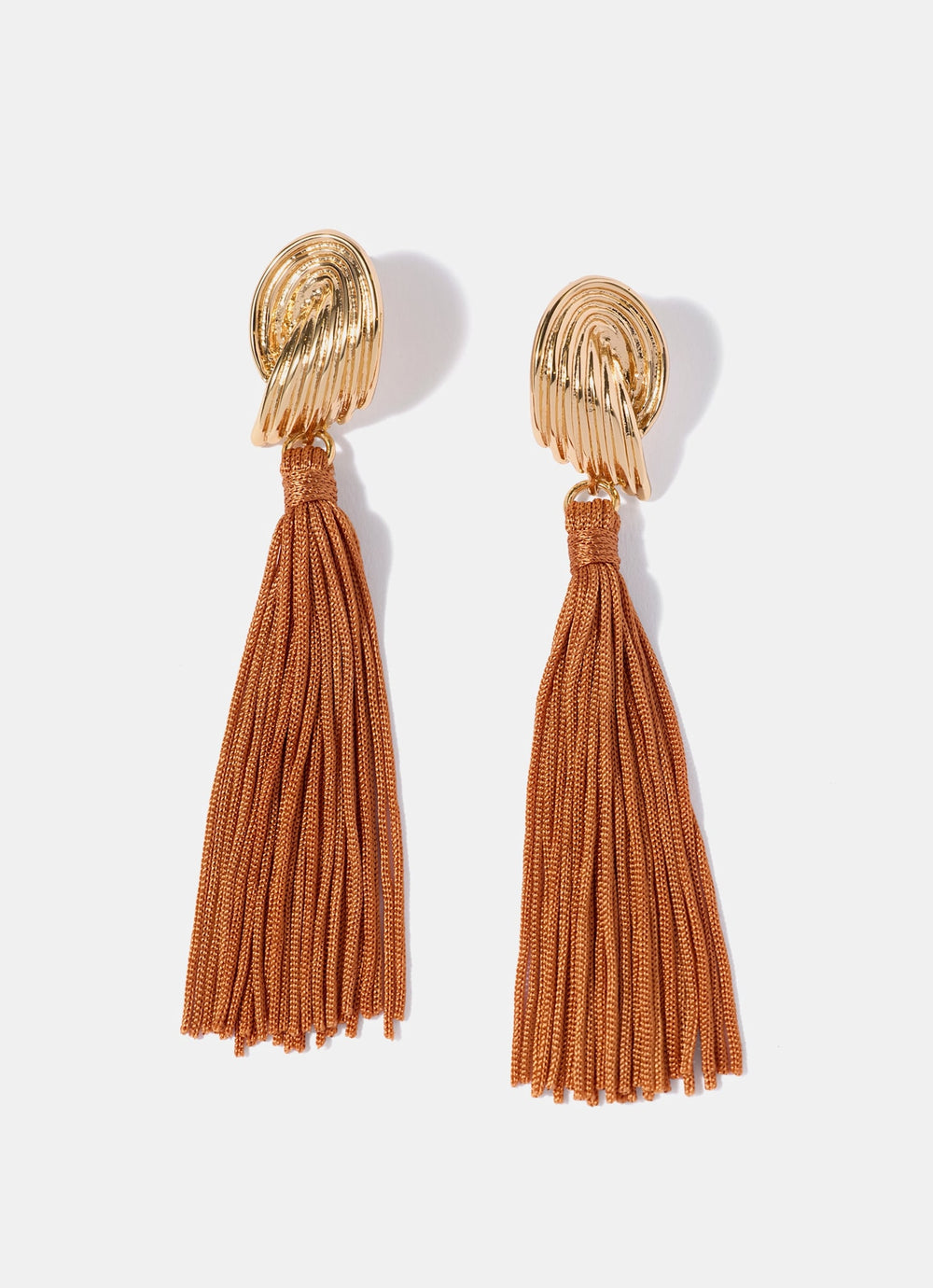 Gold Tone Ridged Wing Tassel Earrings