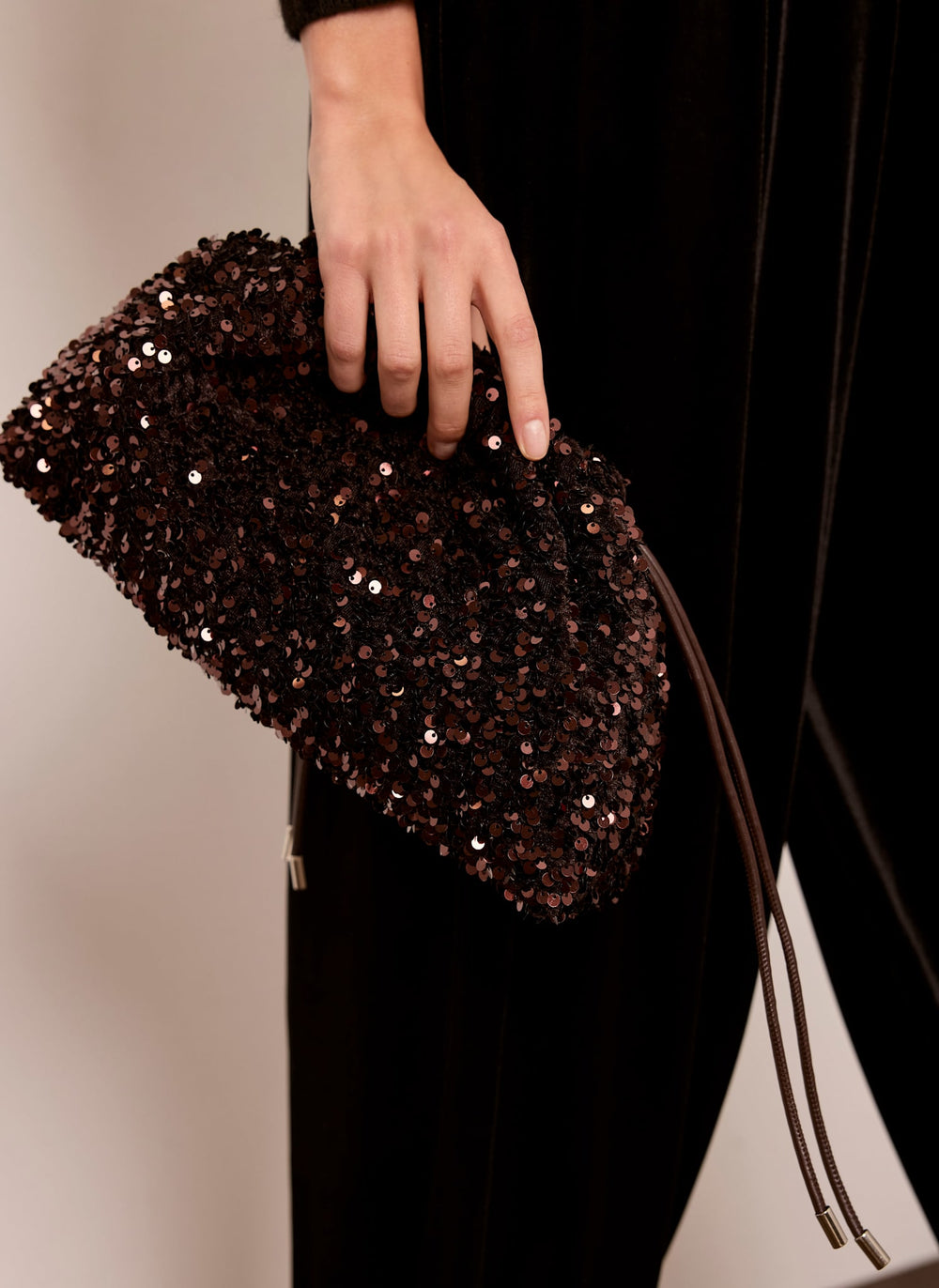 Amelie Brown Sequin Clutch Bag