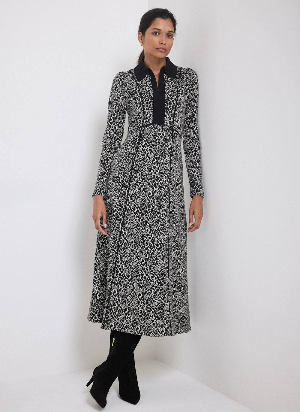Black Animal Print Jacquard Midi Dress