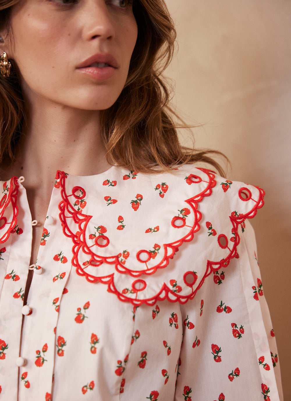 Strawberry Print Statement Collar Blouse