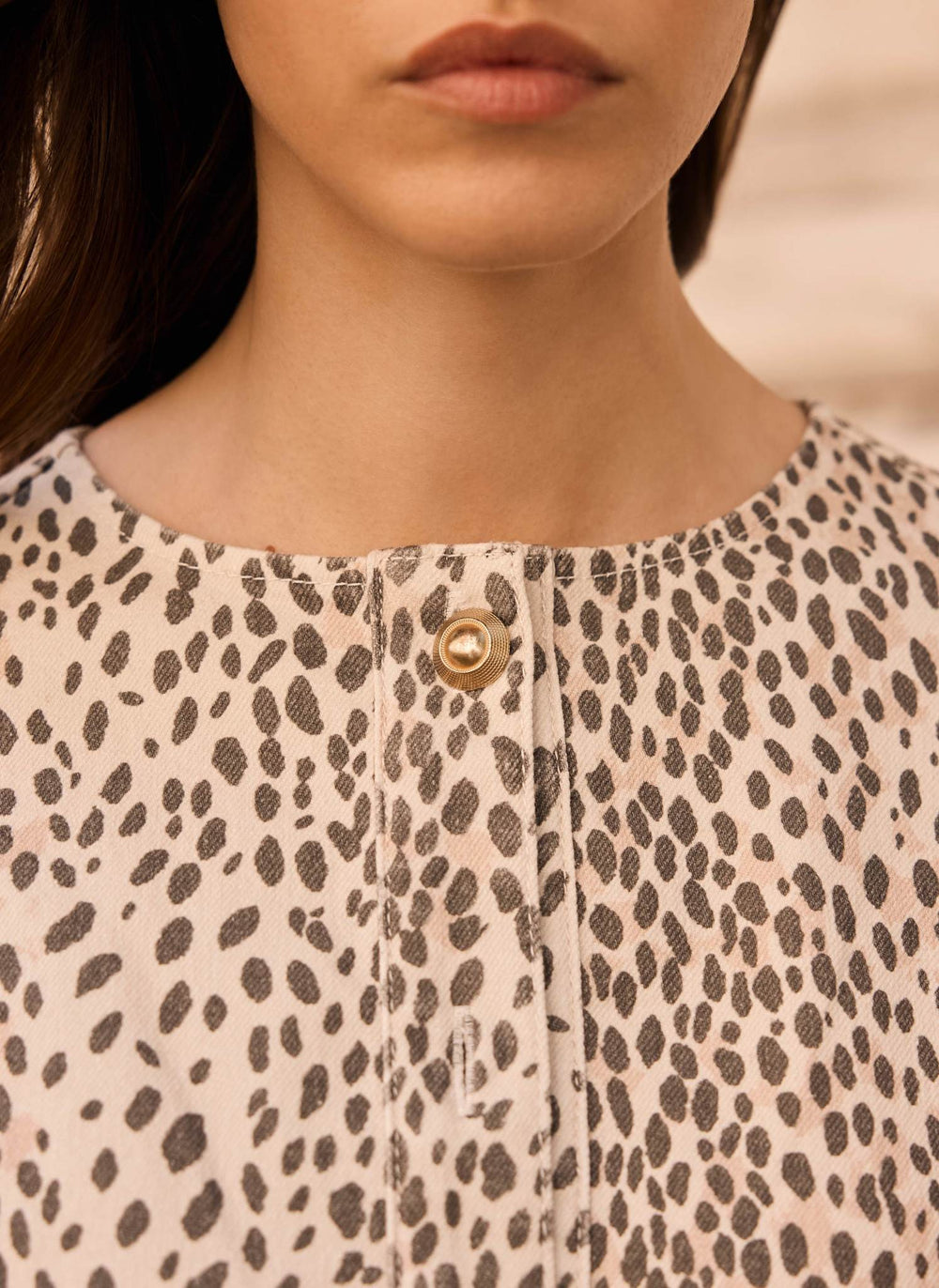 Neutral Leopard Print Denim Mini Dress