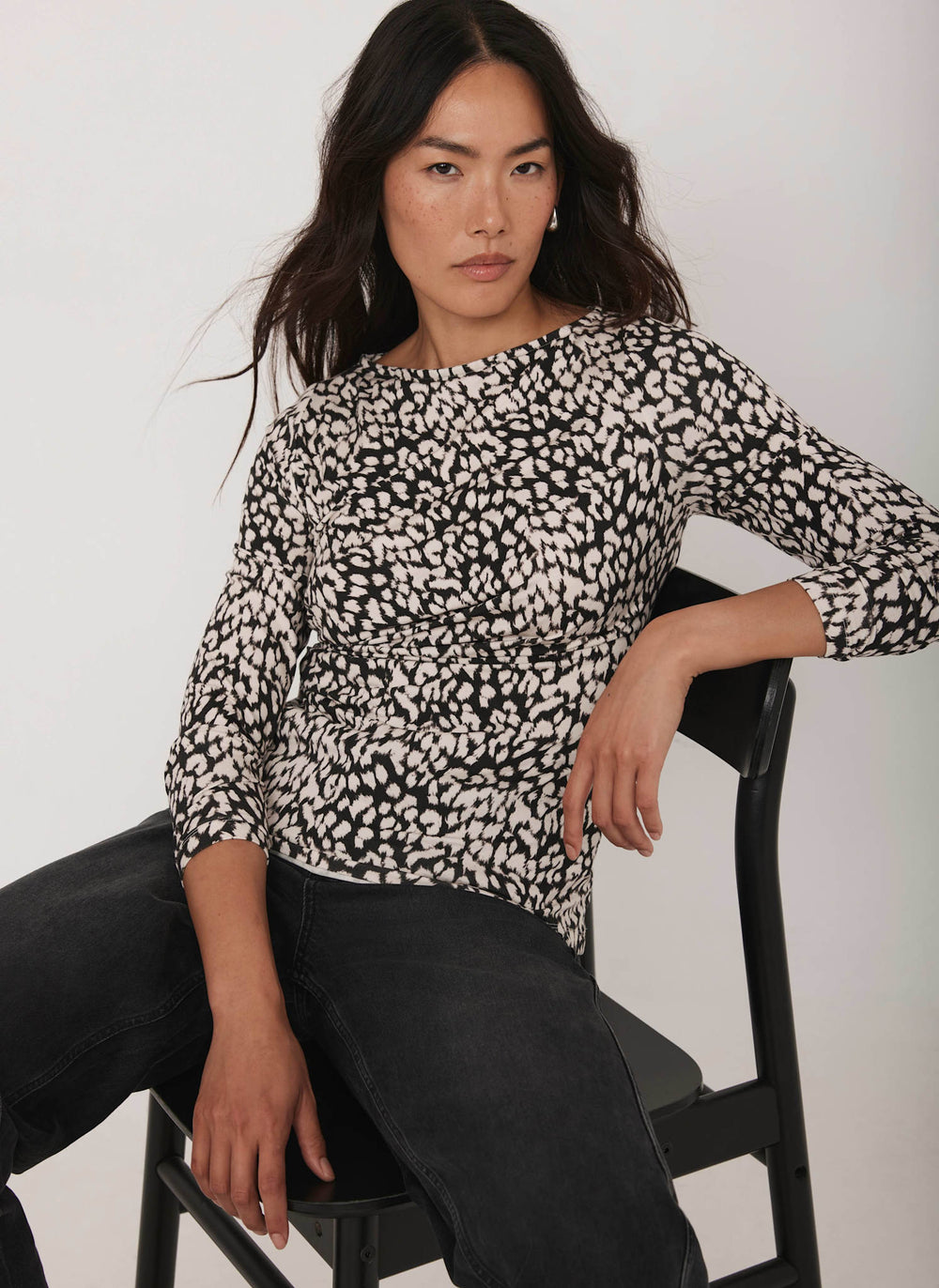Navy Animal Print Drape Top