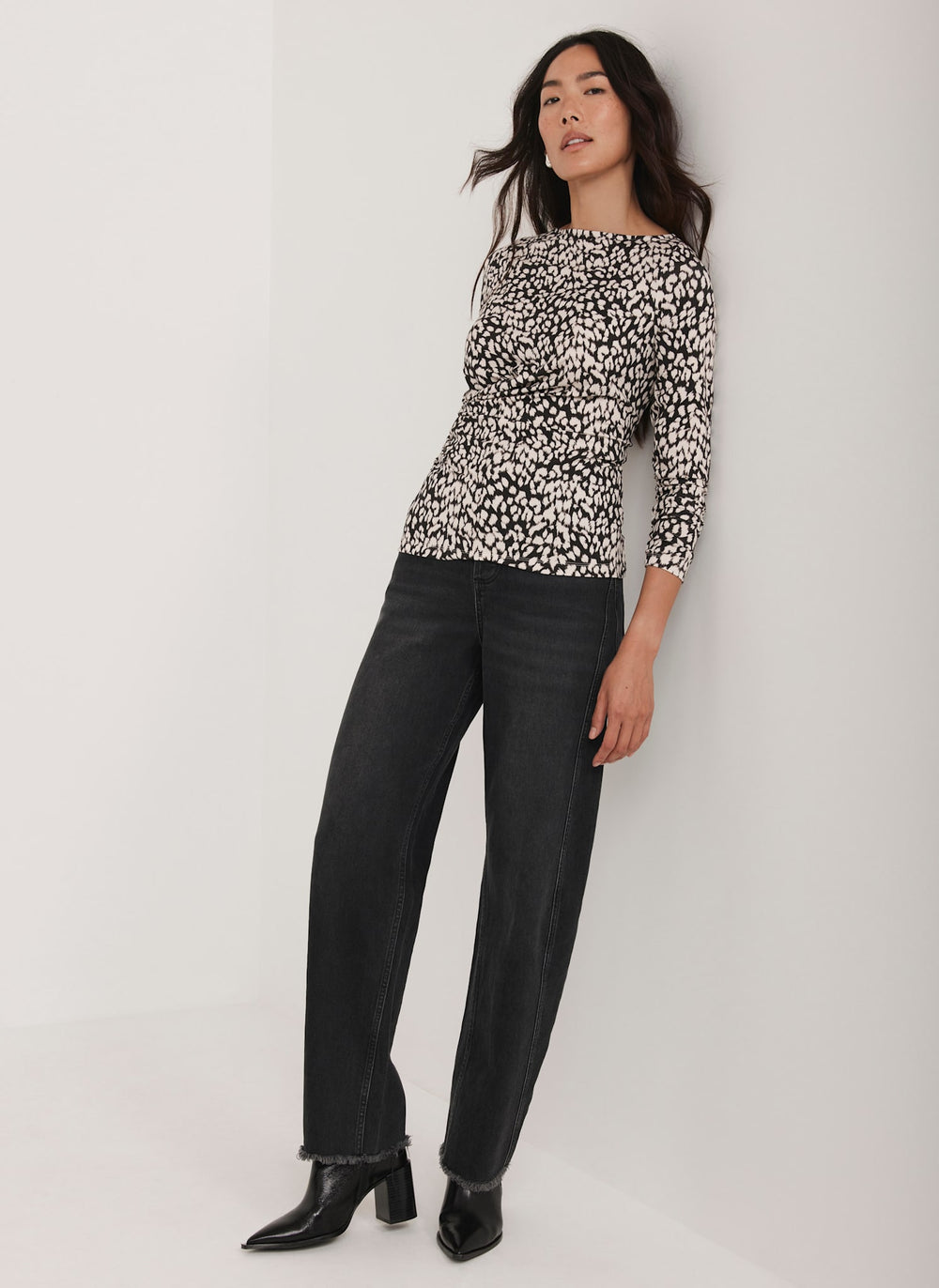 Navy Animal Print Drape Top