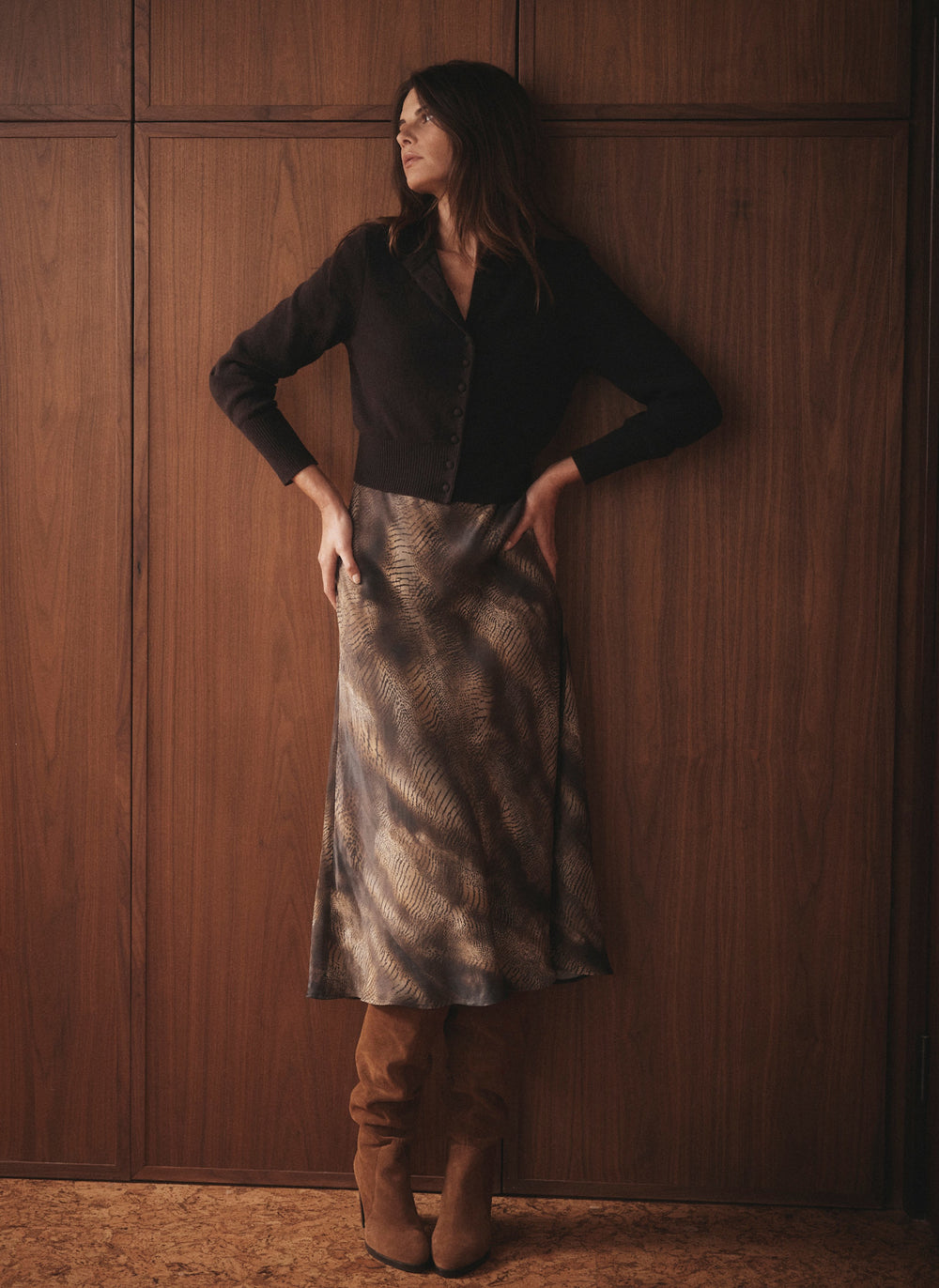 Brown Animal Print 2-in-1 Midi Dress