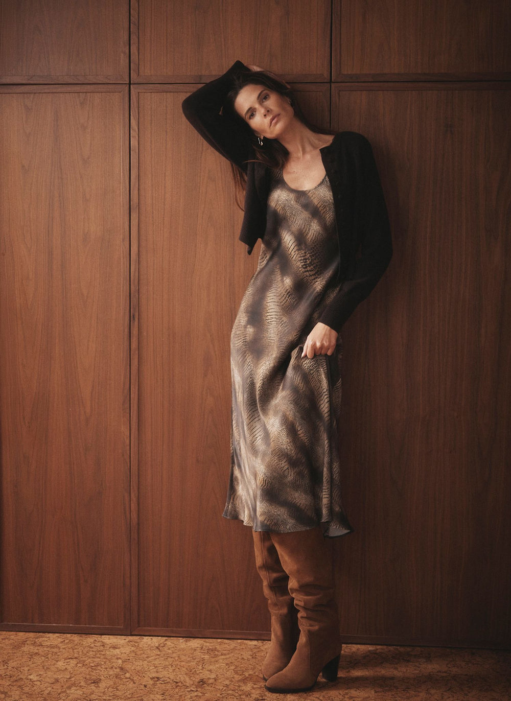Brown Animal Print 2-in-1 Midi Dress