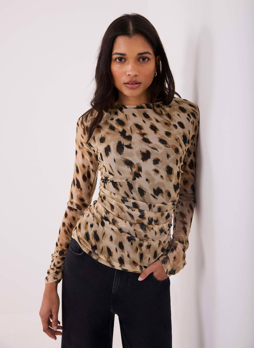 Animal Print Mesh Long Sleeve Top