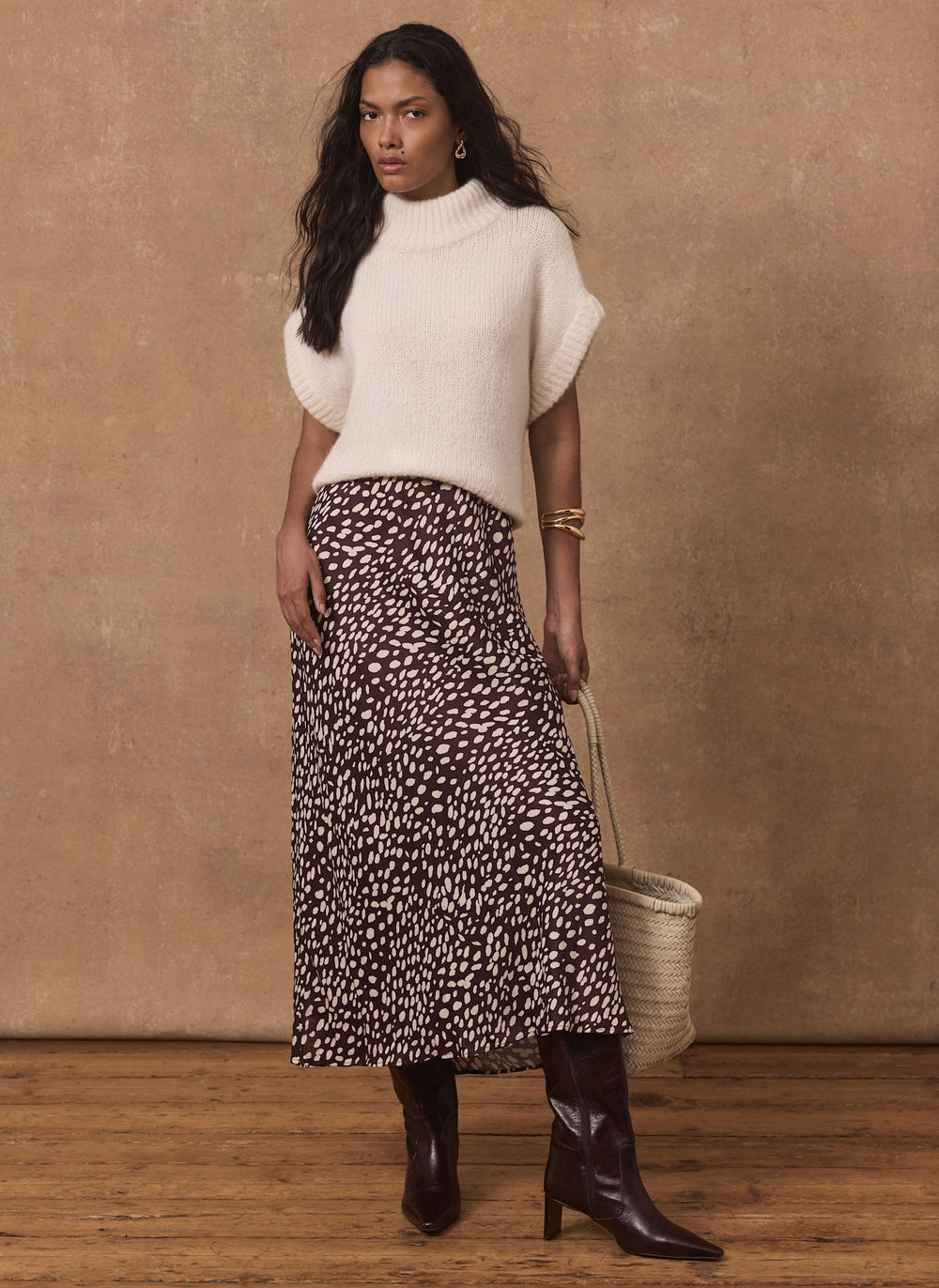 Burgundy Animal Print Satin Maxi Slip Skirt