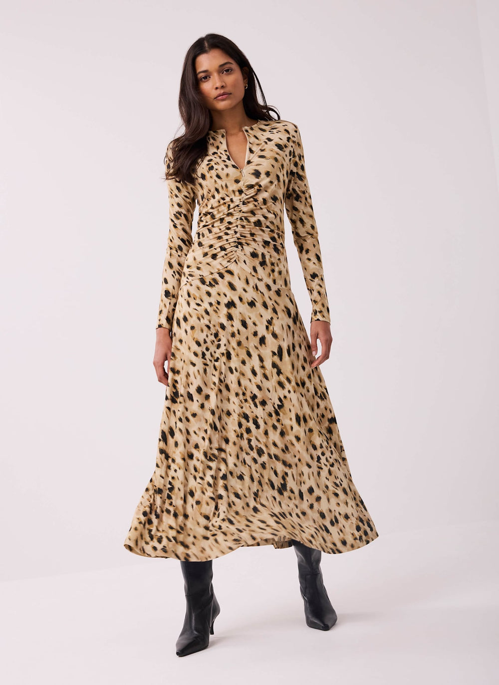 chinese dress ladies Womens Mint Velvet Gold Zip Jersey Midi Dress M (US 8-10)