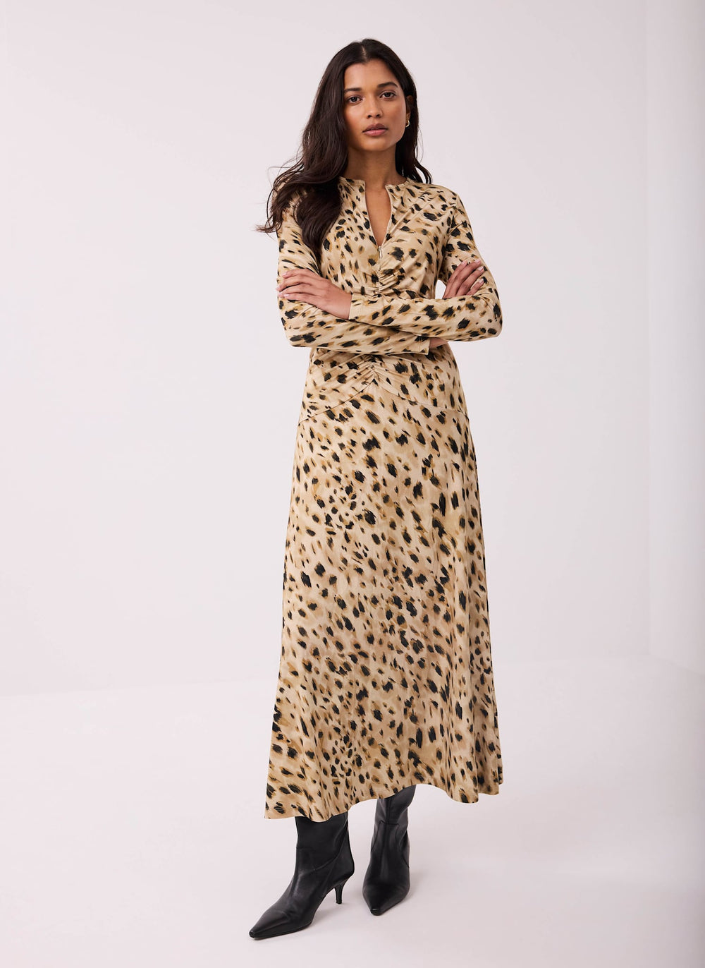 Womens Mint Velvet Gold Zip Jersey Midi Dress M (US 8-10)