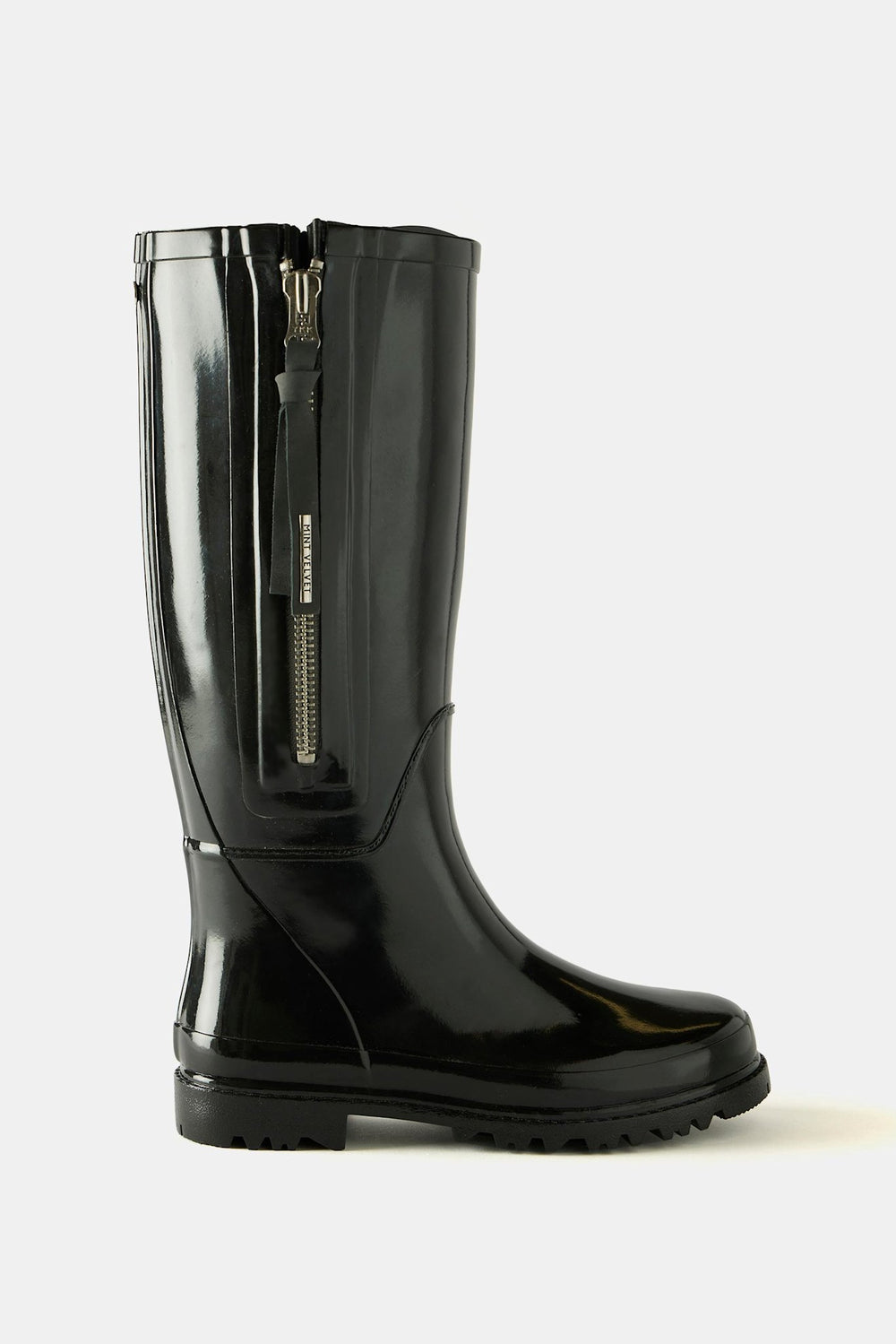 April Black Patent Knee-High Wellies