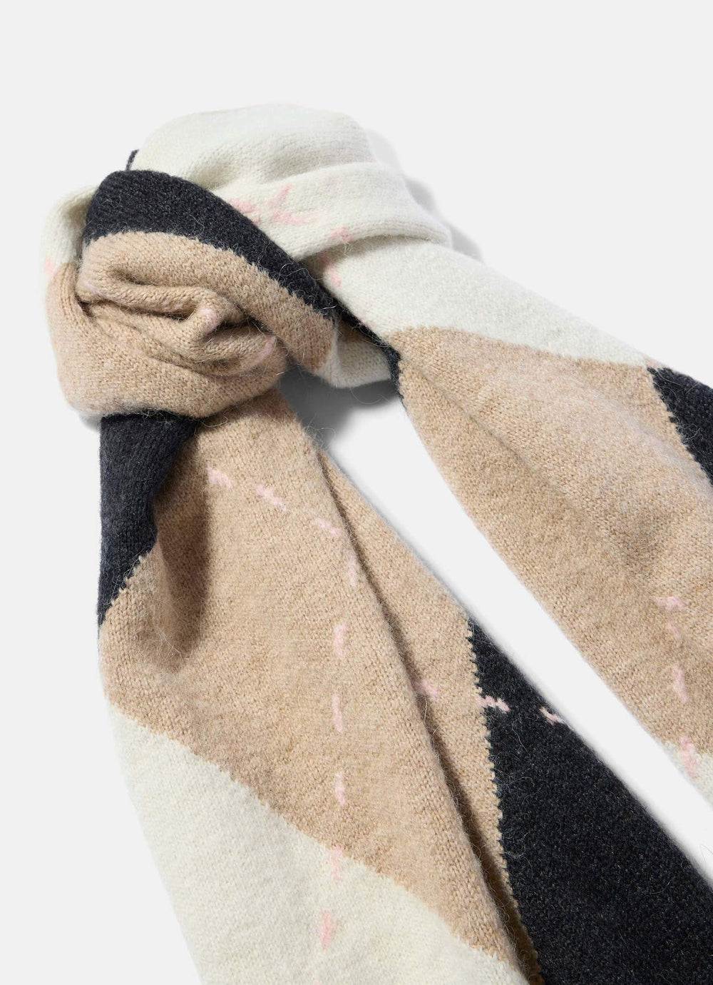 Neutral Argyle Knit Scarf