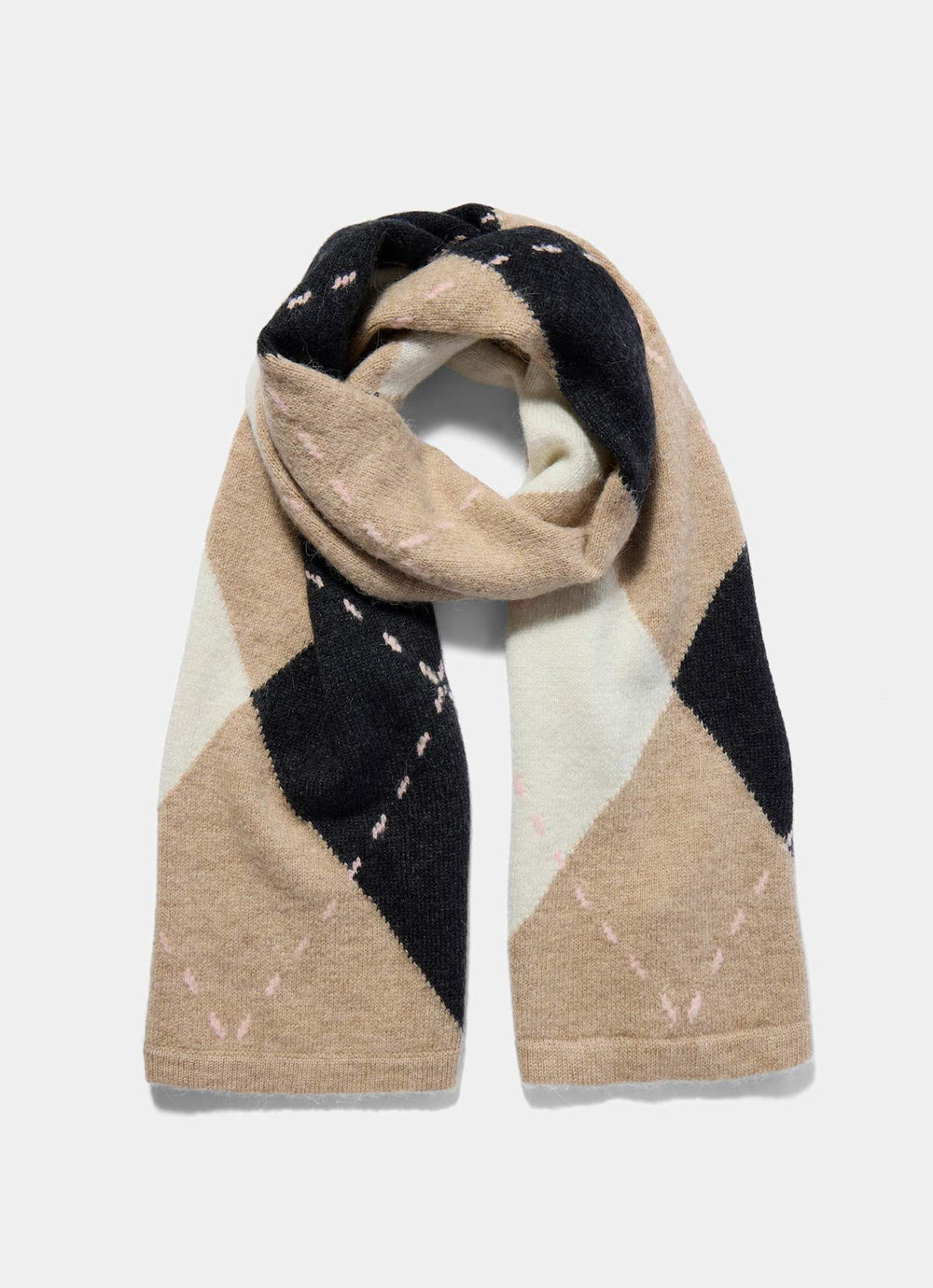 Neutral Argyle Knit Scarf