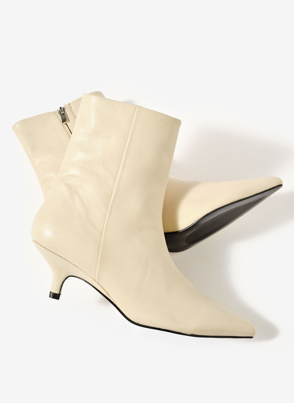 Ashley Cream Leather Kitten Heel Ankle Boots