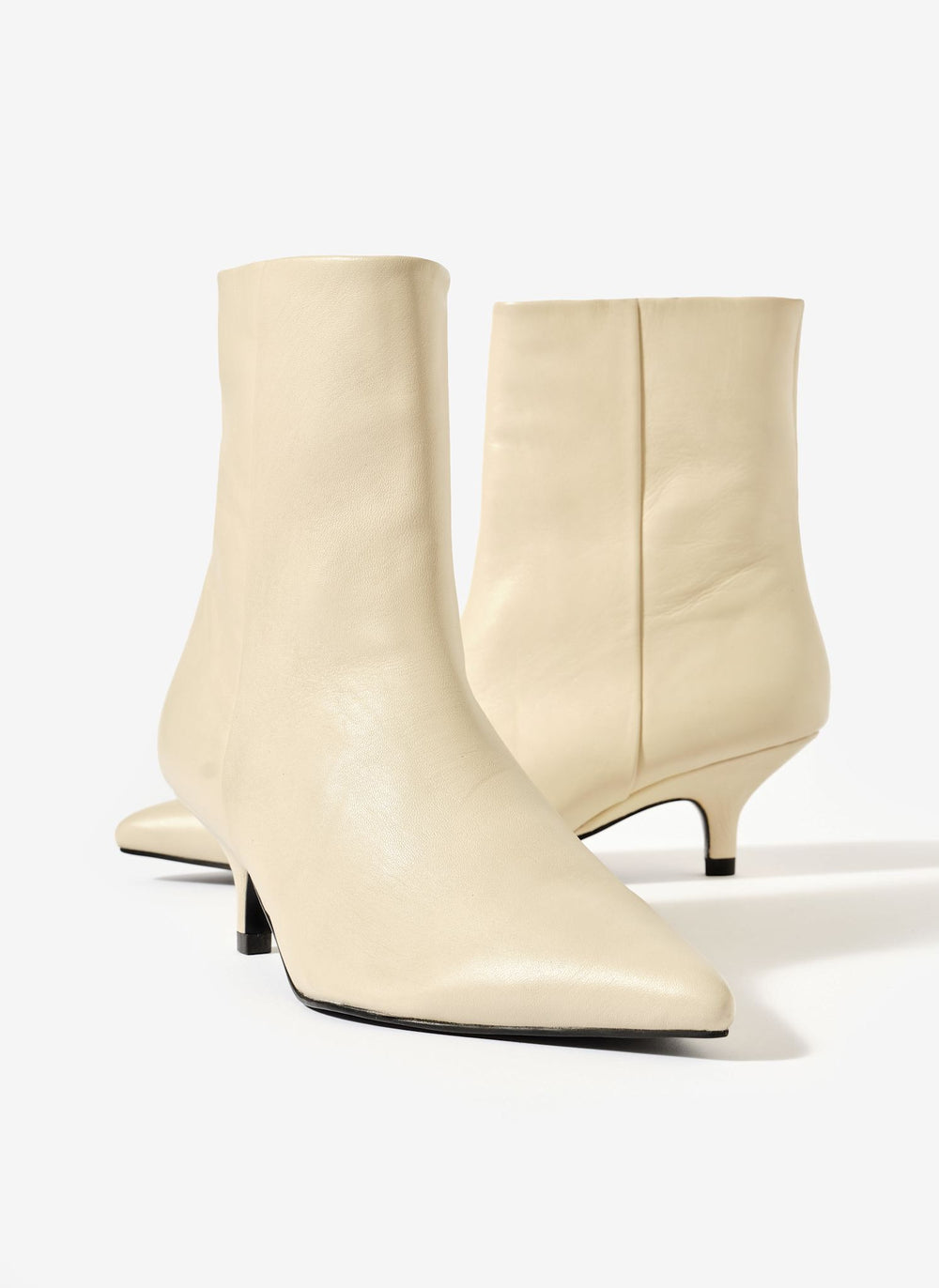 Ashley Cream Leather Kitten Heel Ankle Boots