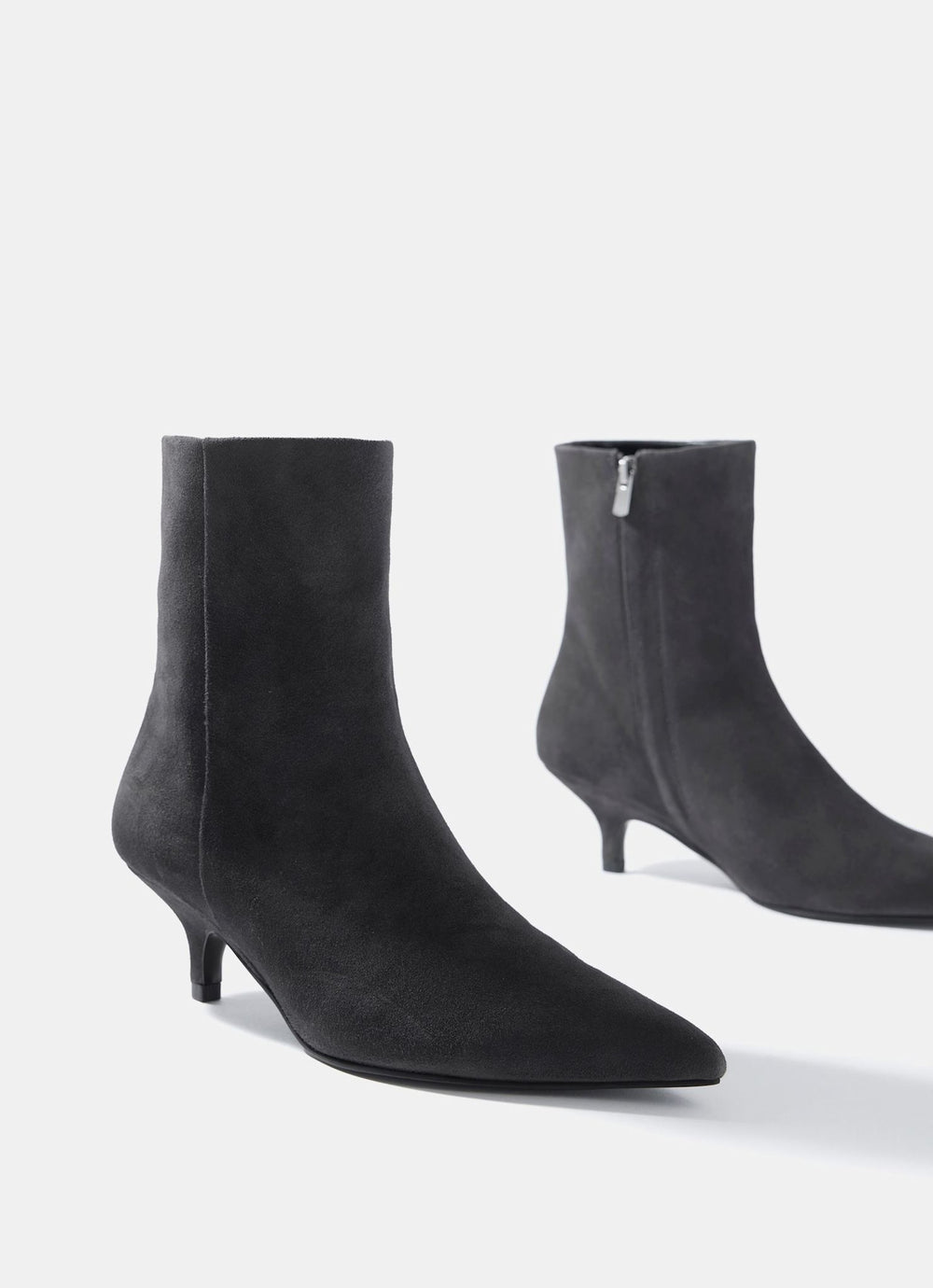 Ashley Grey Suede Kitten Heel Ankle Boots