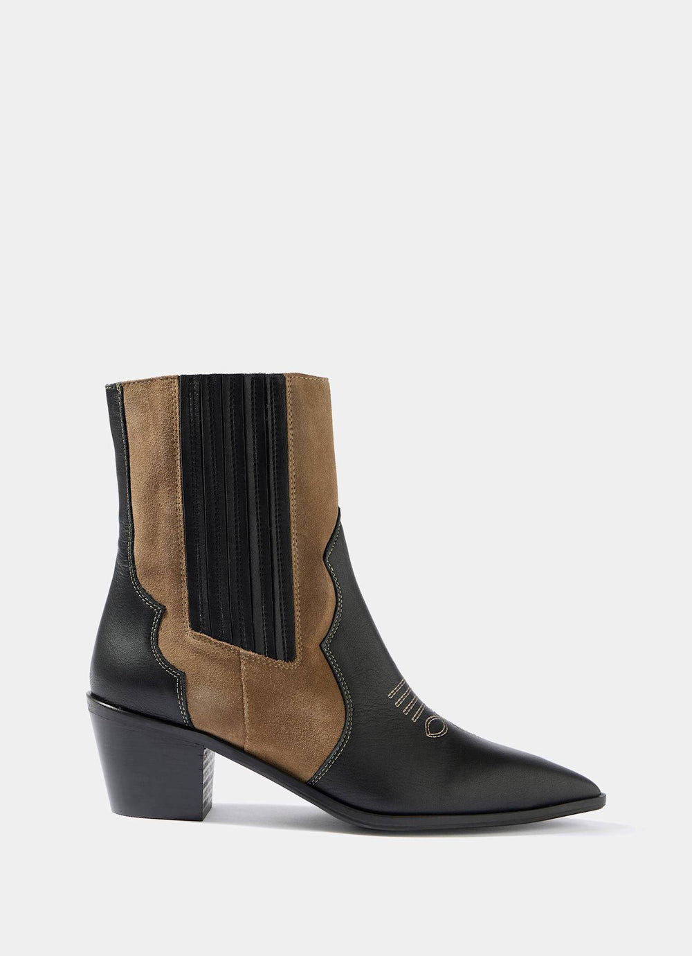 Aspen Black Leather Contrast Western Boots