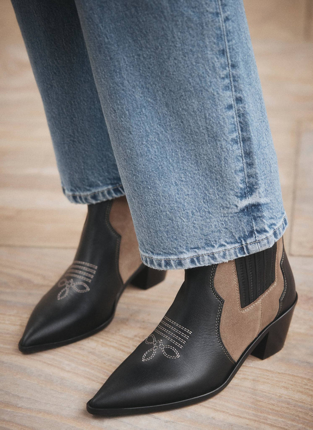 Aspen Black Leather Contrast Western Boots