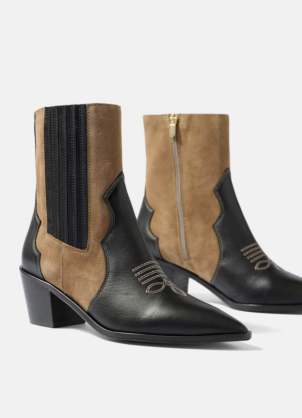Aspen Black Leather Contrast Western Boots