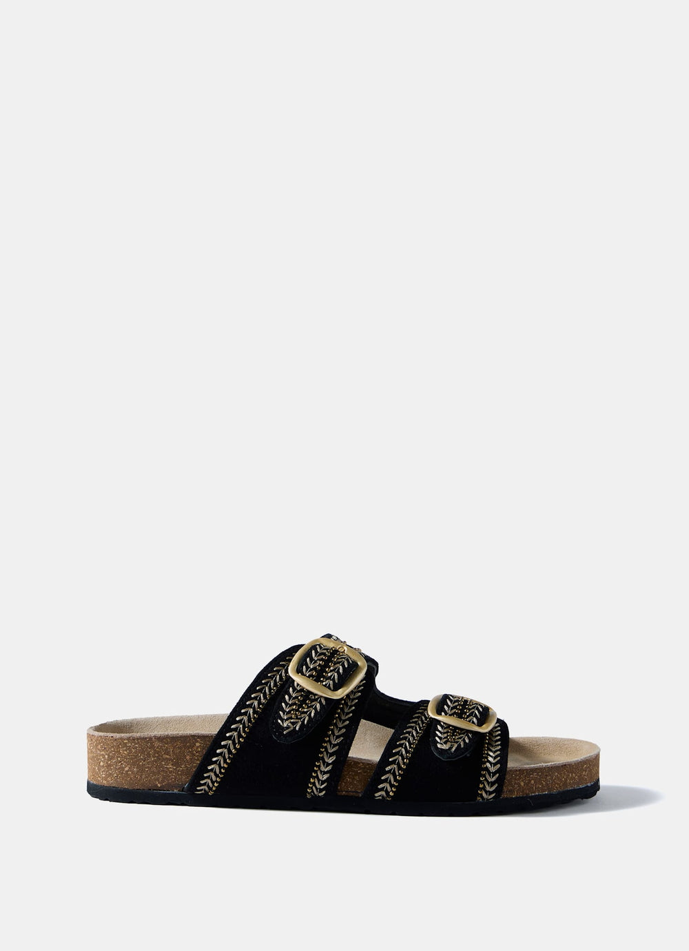 Ava Black Suede Beaded Sandals