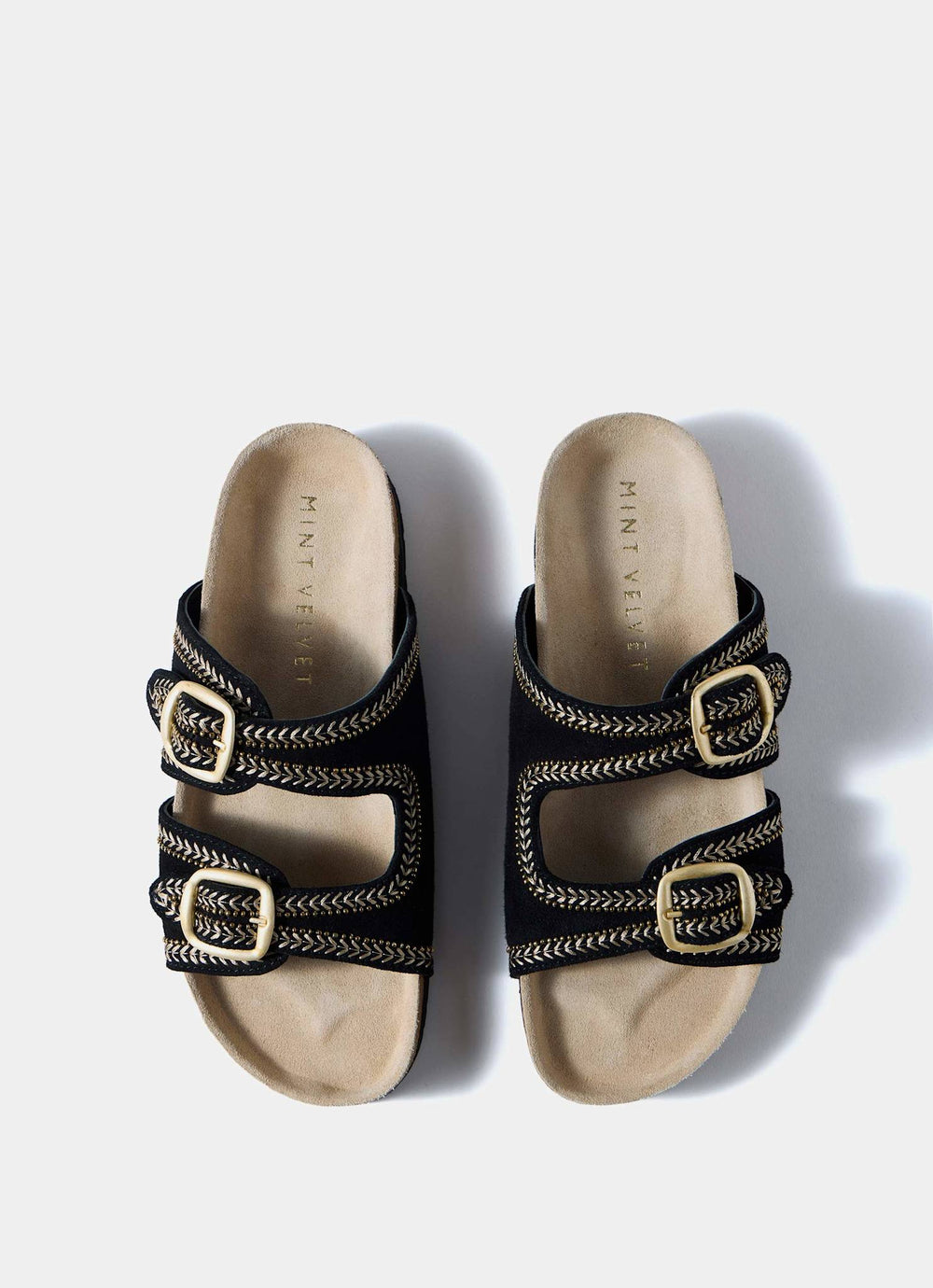 Ava Black Suede Beaded Sandals