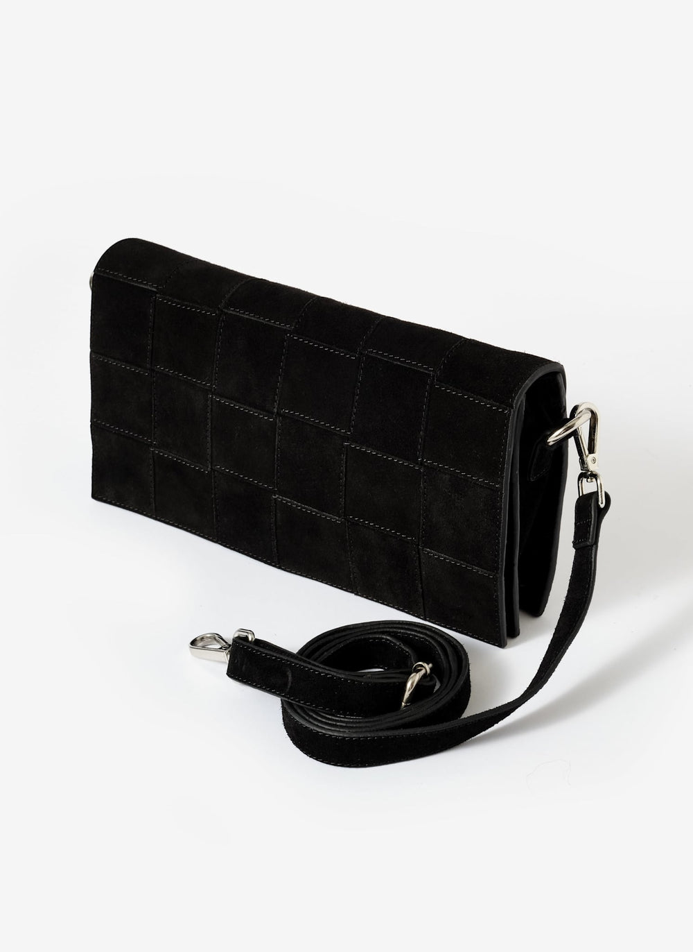 Avi Black Suede Woven Clutch