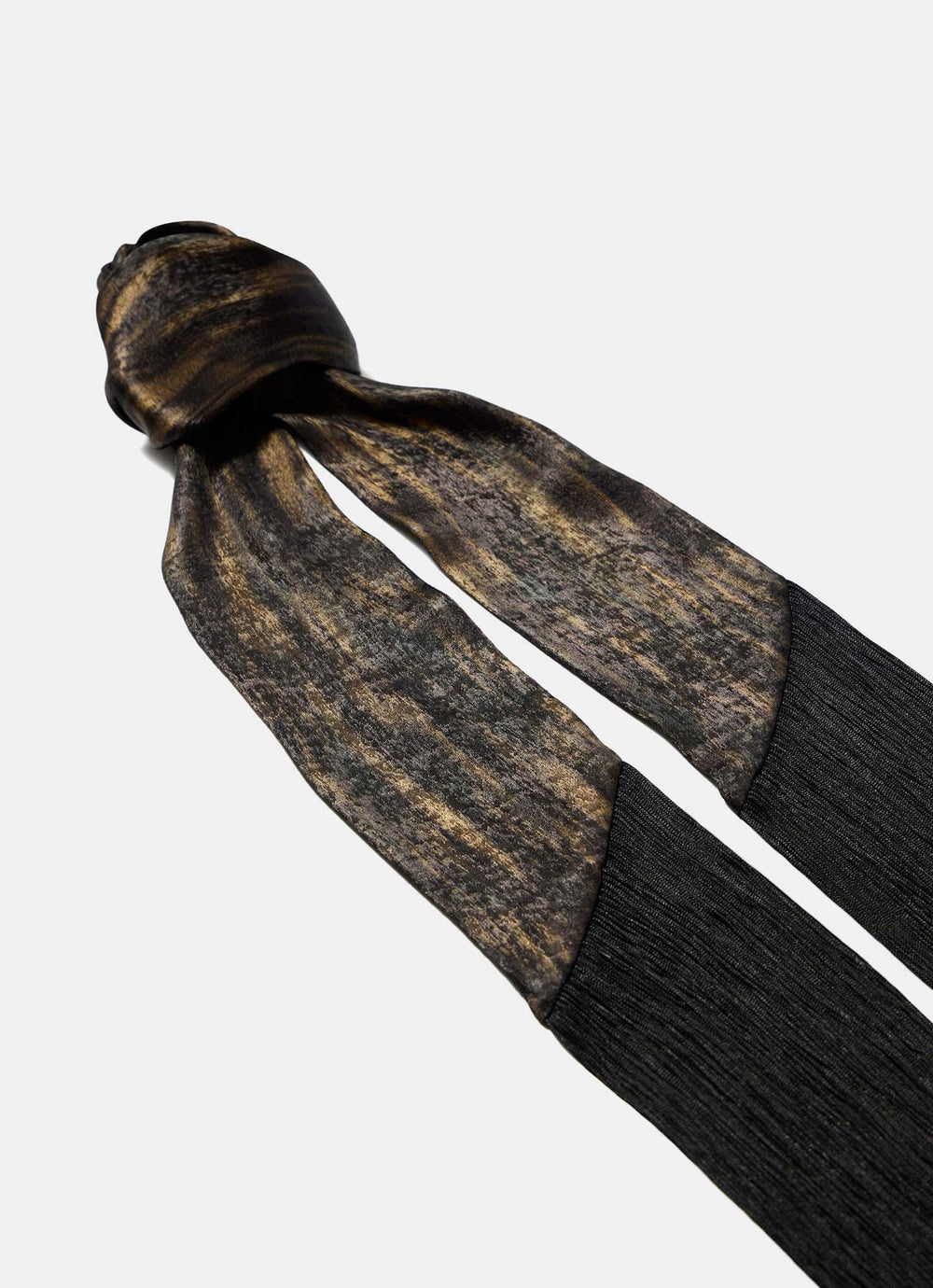 Brown Print Satin Fringed Detail Skinny Scarf