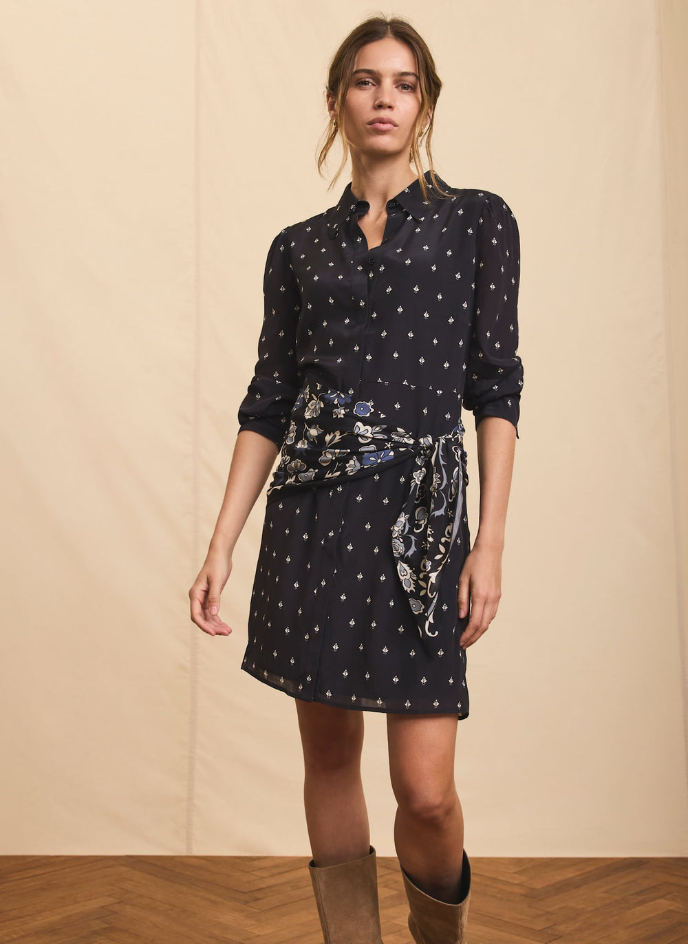 princess polly baby blue dress Navy Print Scarf Detail Mini Dress – Mint Velvet
