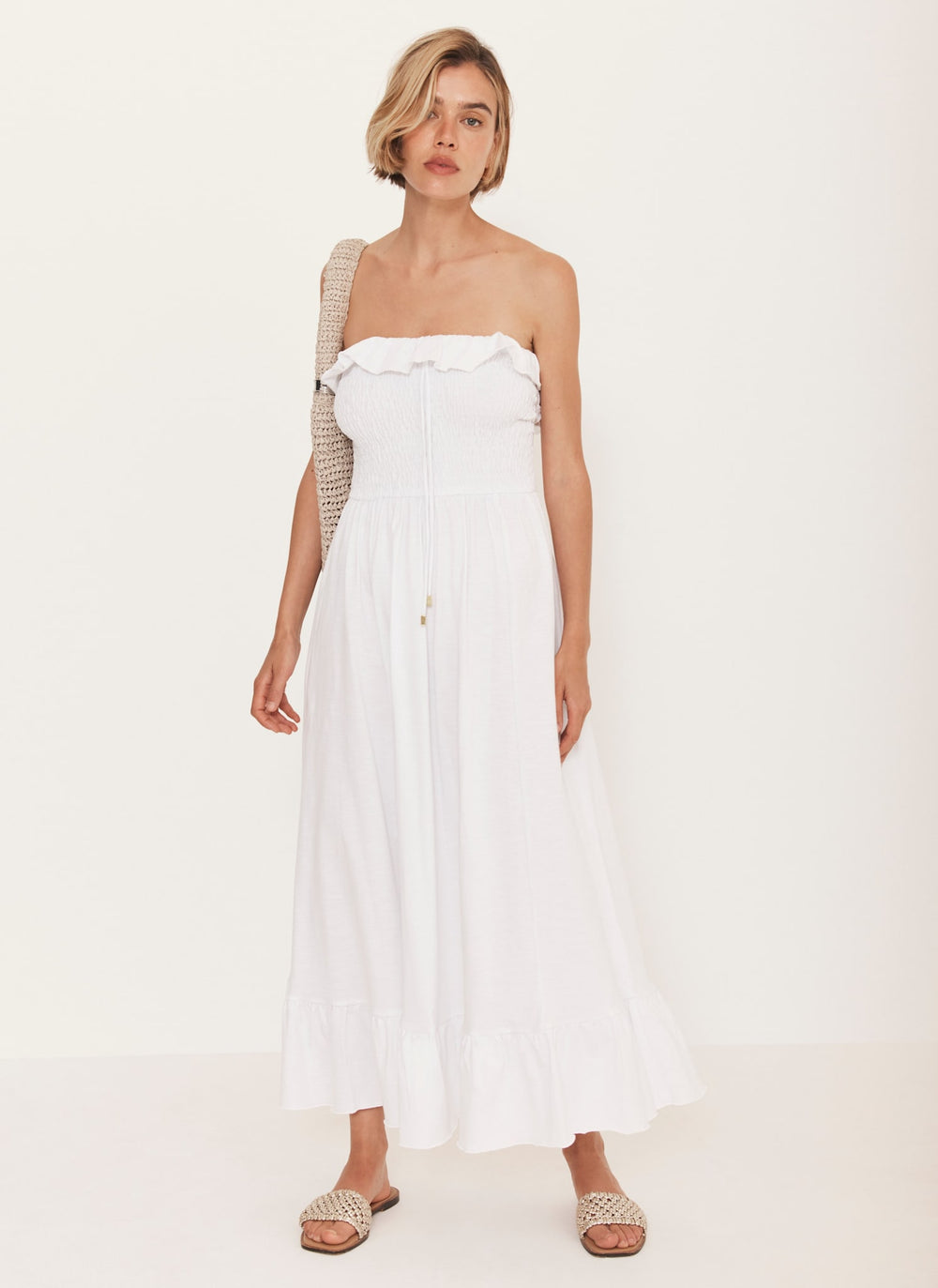 White Bandeau Midi Dress