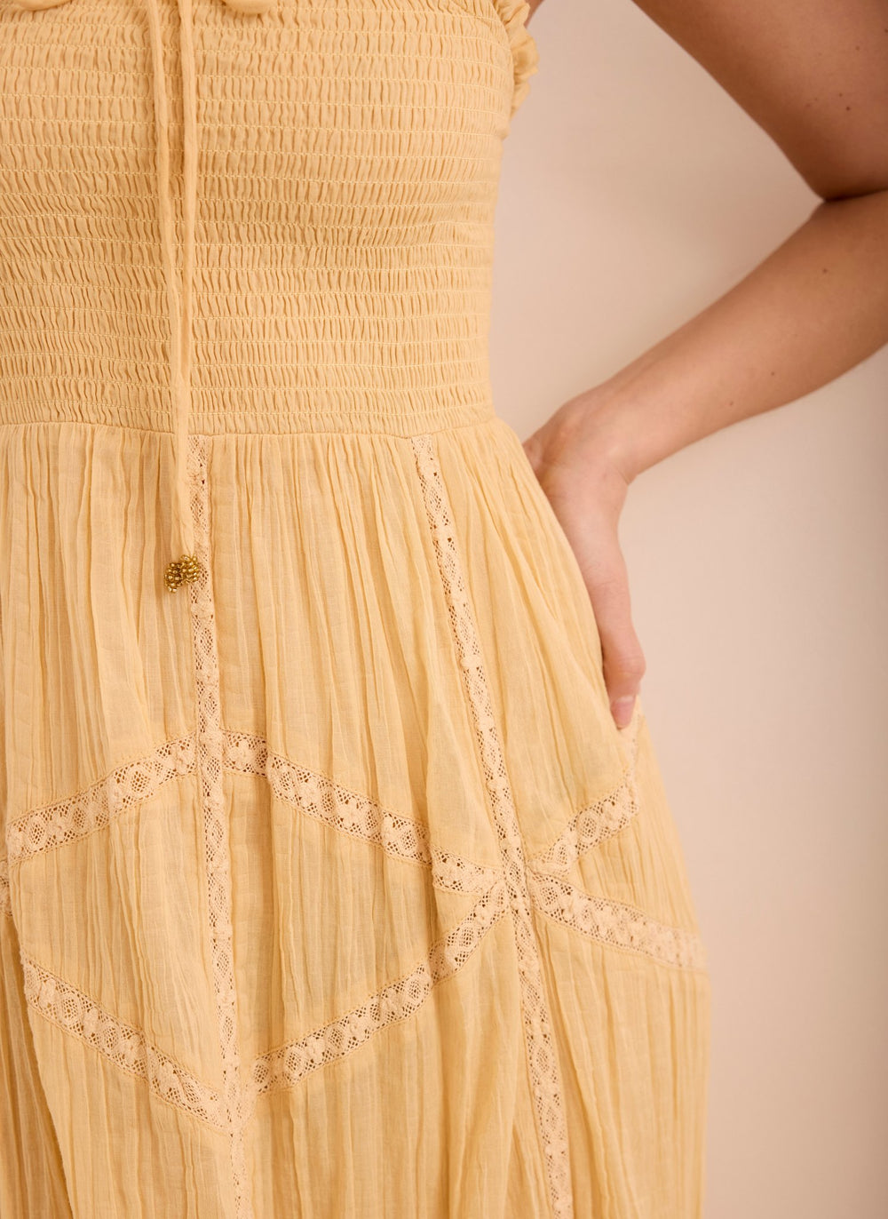 Yellow Cotton Bandeau Midi Dress