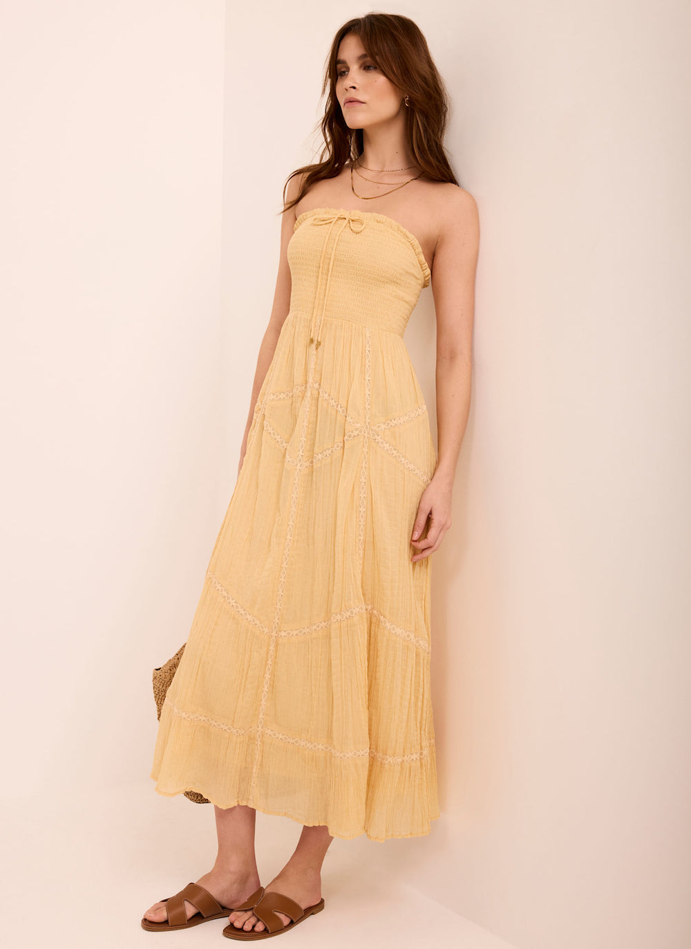 bandeau midi dress Mint Velvet Yellow Cotton Bandeau Midi Dress | Size S | Yellow