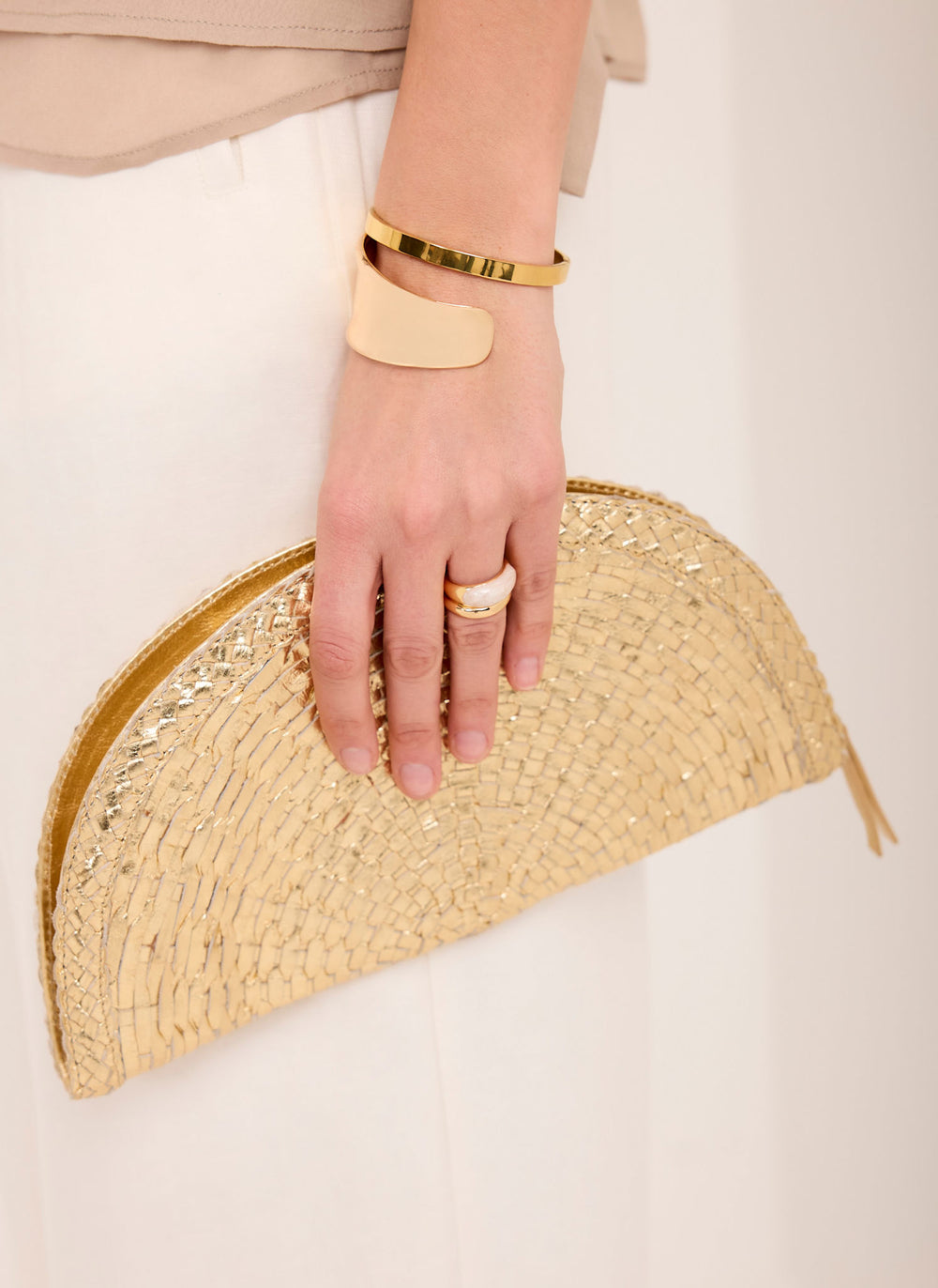 Bea Gold Leather Woven Clutch