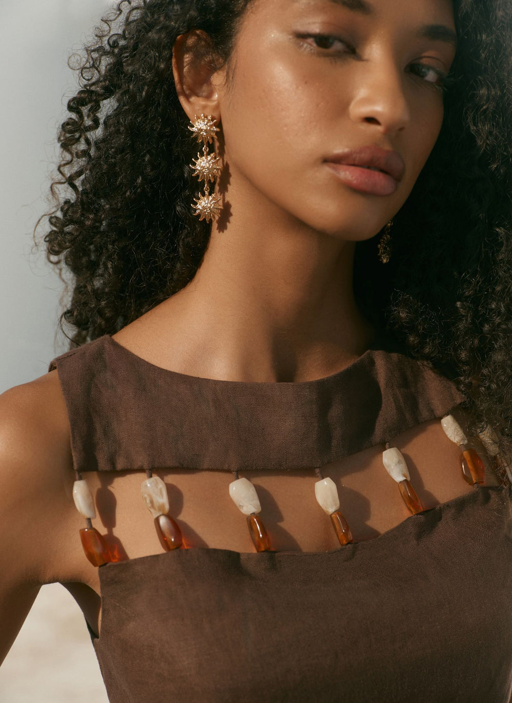 Brown Linen Beaded Mini Dress Mint Velvet Brown Linen Beaded Mini Dress Mint Velvet