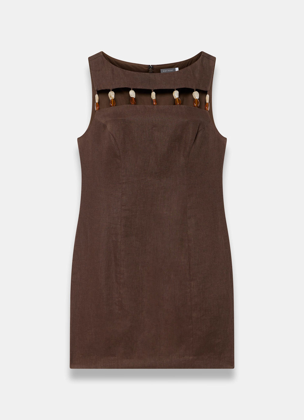 princess polly baby blue dress Brown Linen Beaded Mini Dress – Mint Velvet