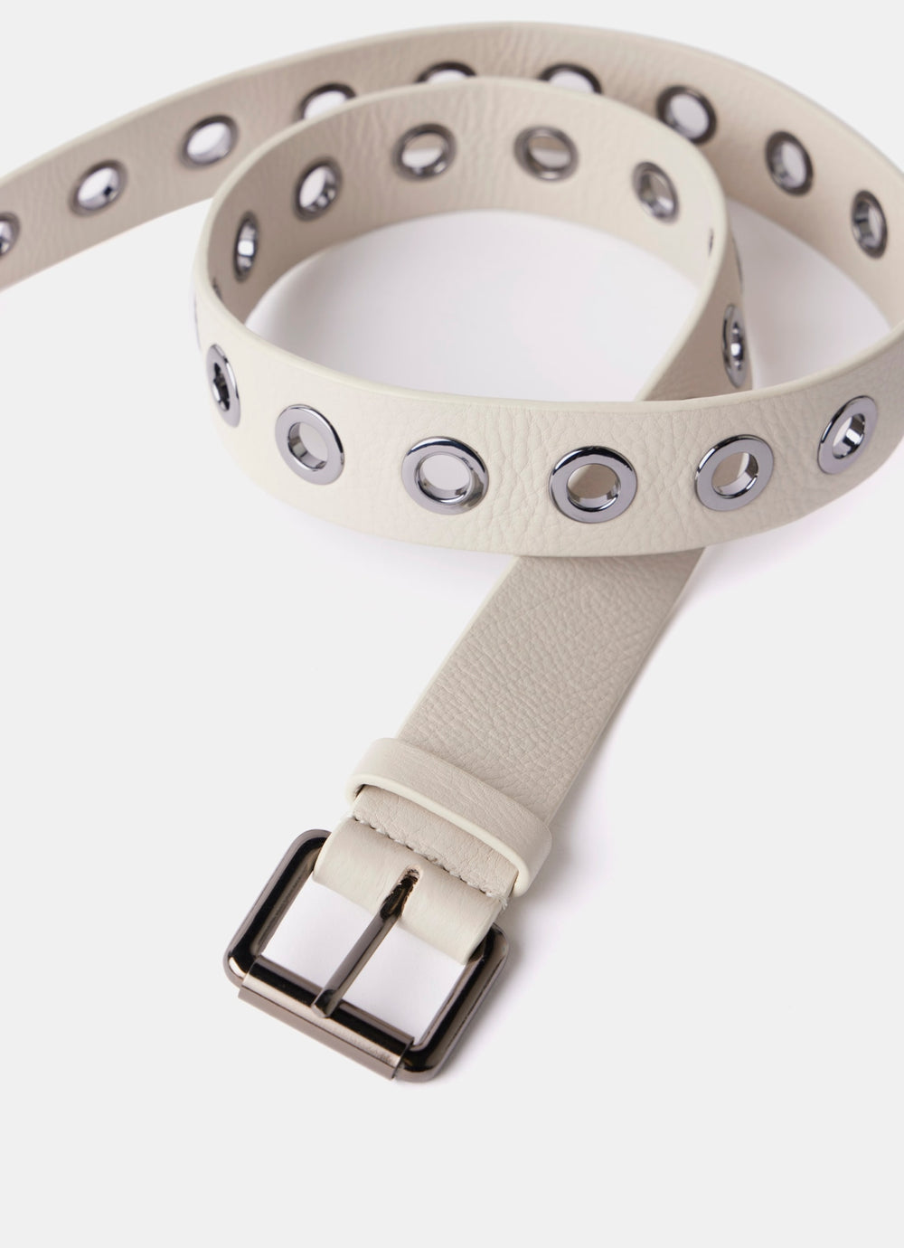 Beige Eyelet Leather Belt