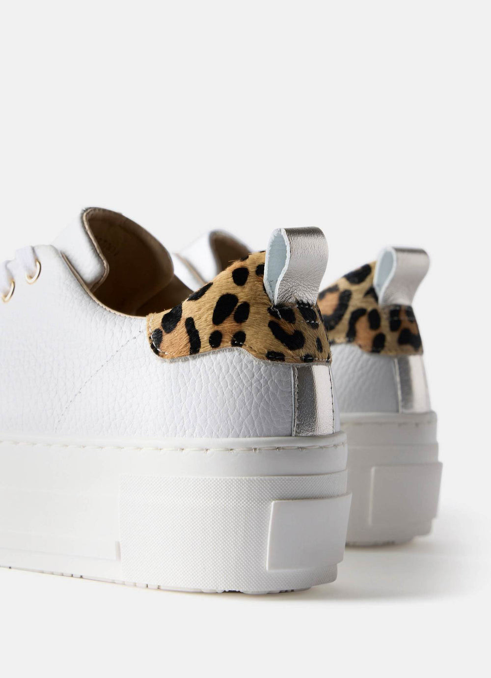 Belle White Platform Leopard Trainers