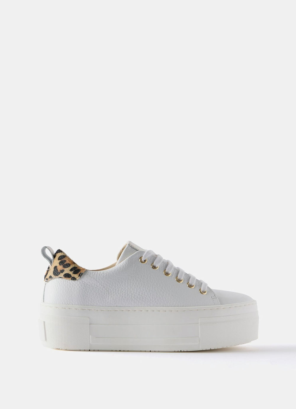 Belle White Platform Leopard Trainers