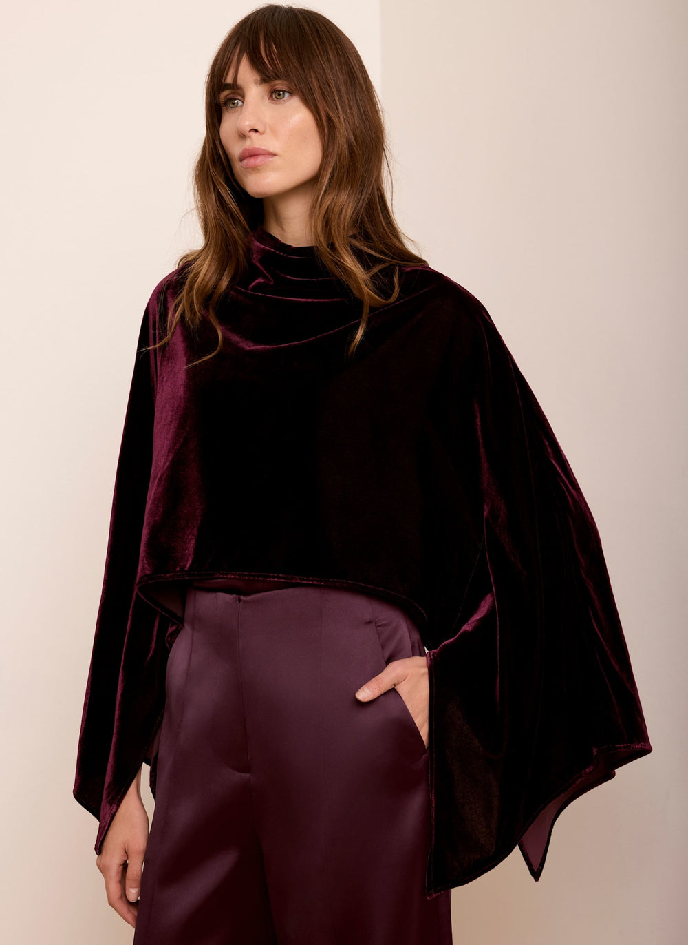 Burgundy Velvet Cape Top