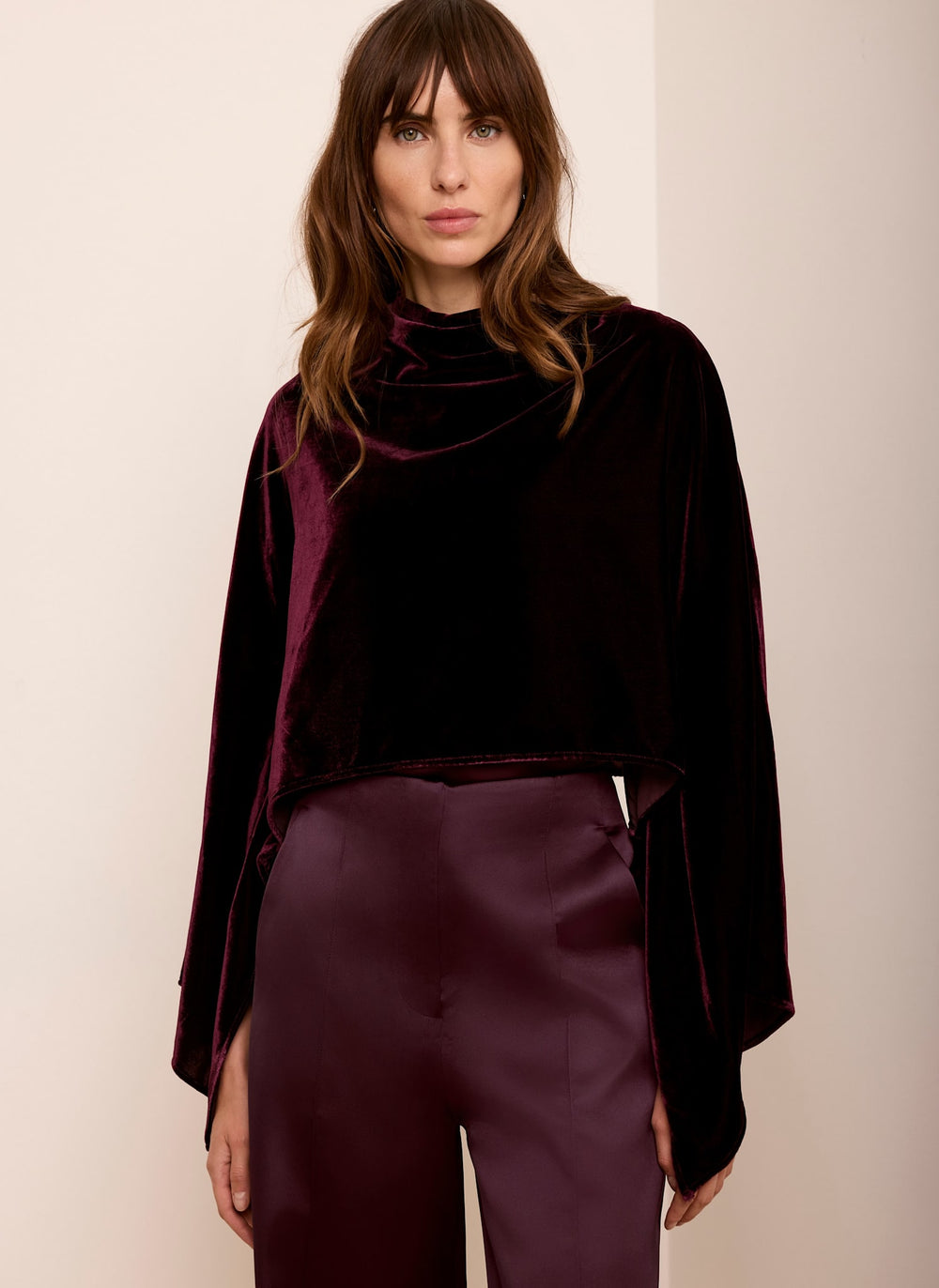 Burgundy Velvet Cape Top
