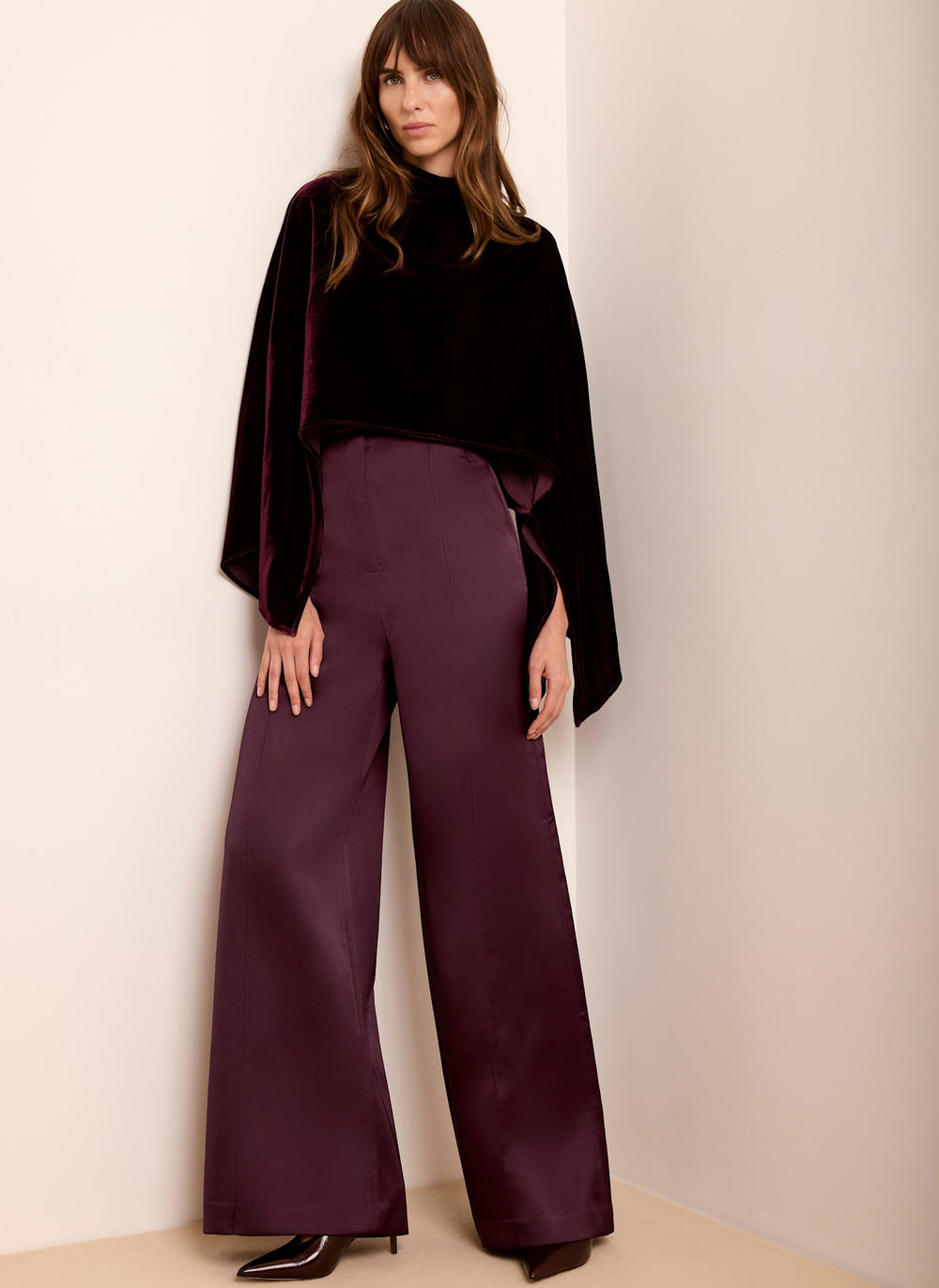 Burgundy Velvet Cape Top