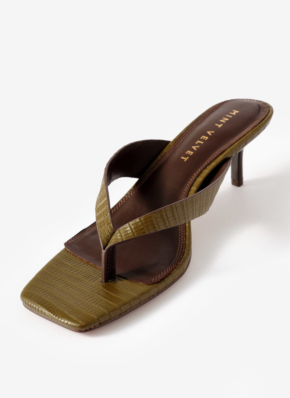Betty Khaki Leather Flip Flop Heels