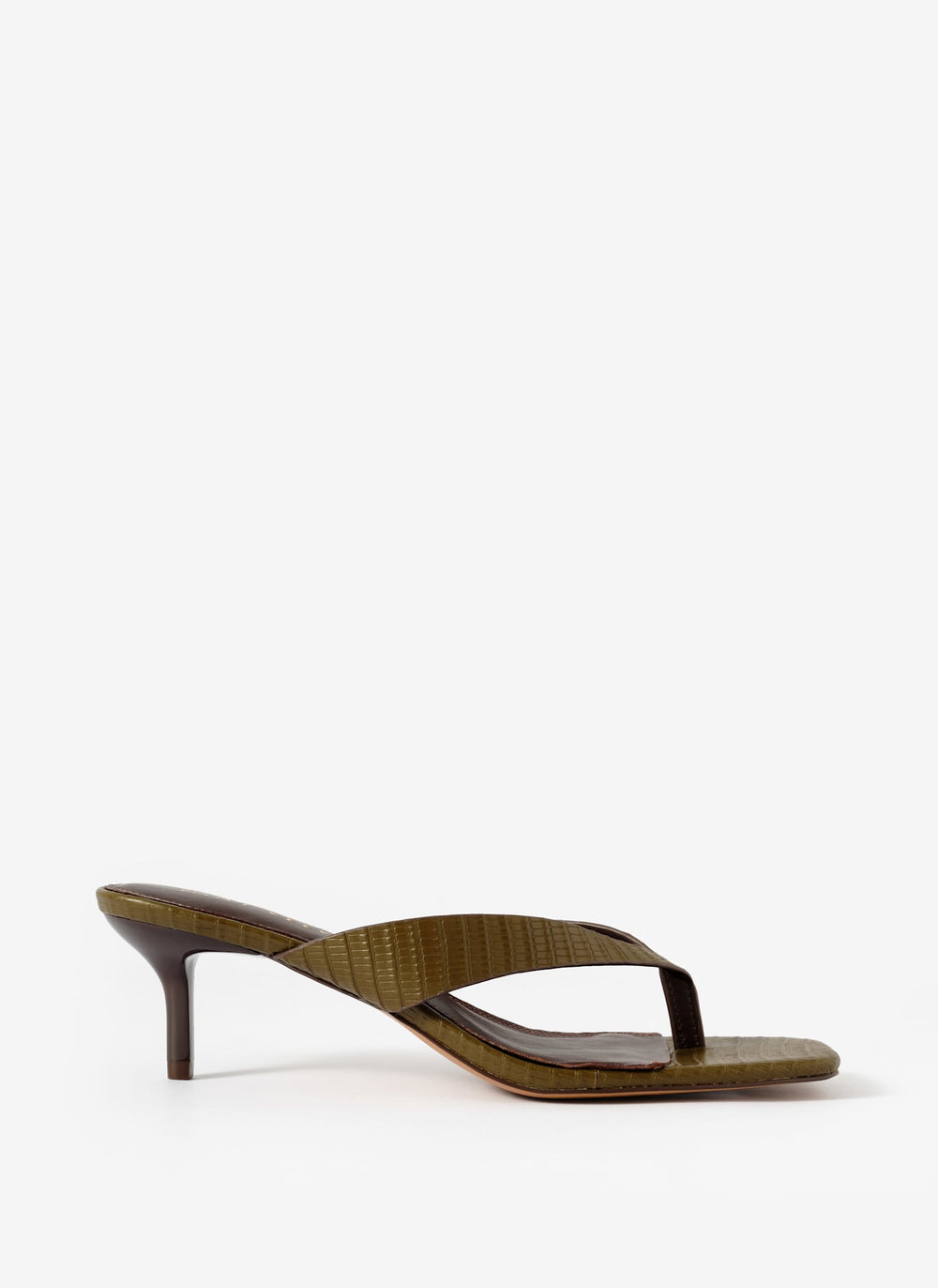 Betty Khaki Leather Flip Flop Heels