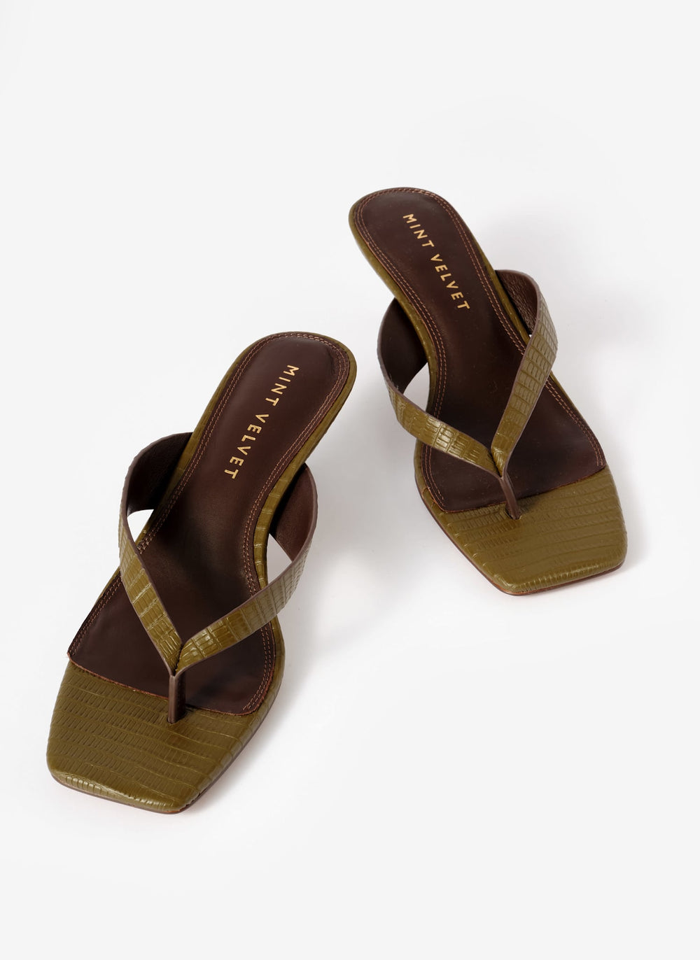 Betty Khaki Leather Flip Flop Heels