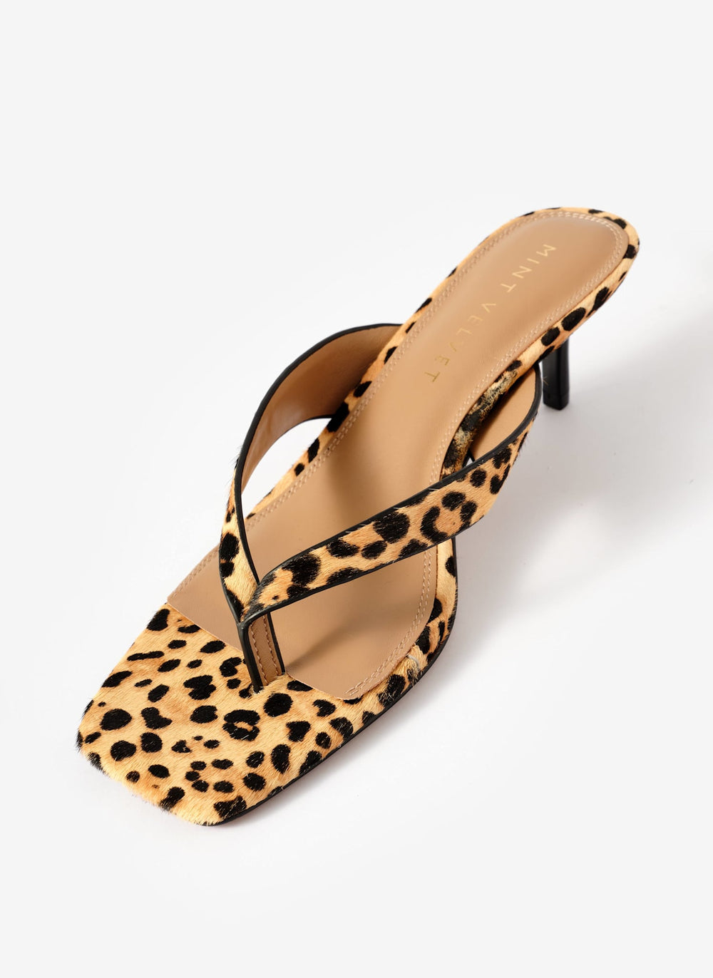 Betty Leopard Print Leather Flip Flop Heels