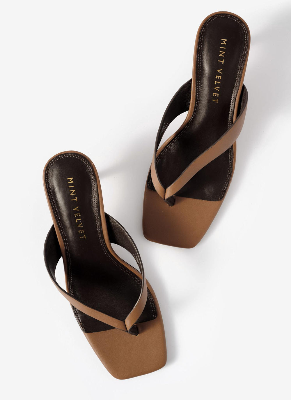 Betty Tan Leather Flip Flop Heels