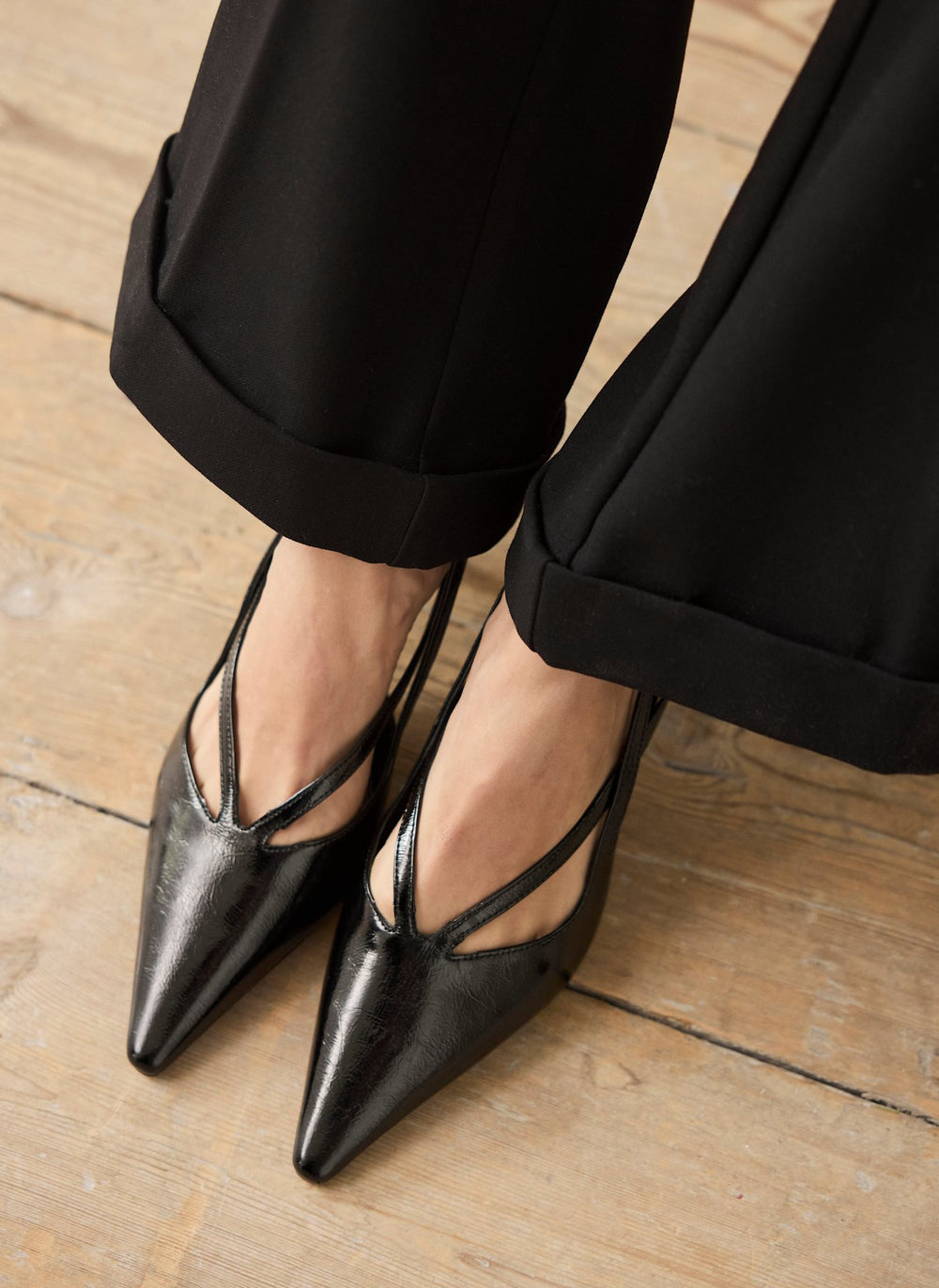 Bianca Black Patent Leather Slingback Heels