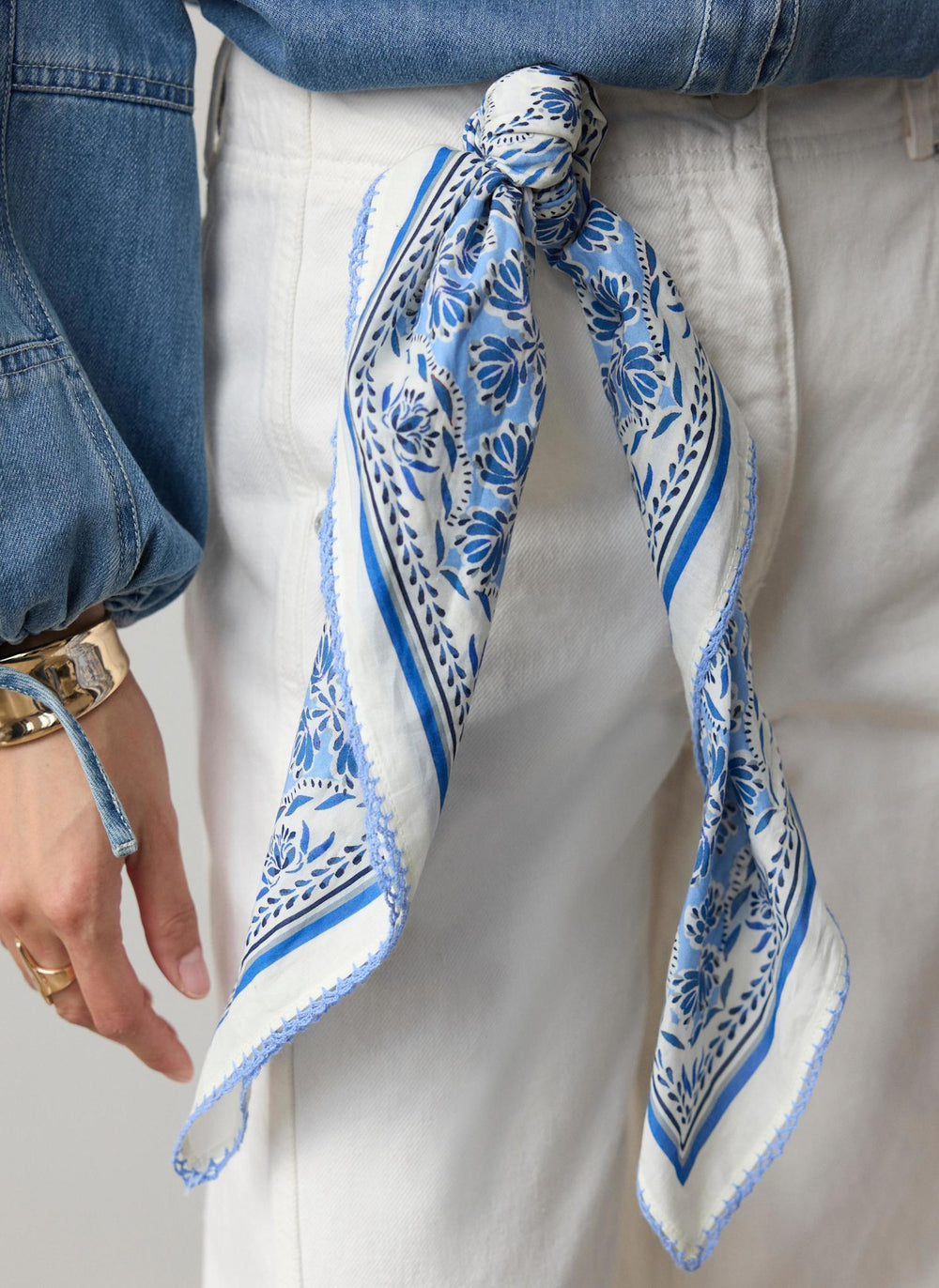 Blue Cotton Printed Neck Scarf