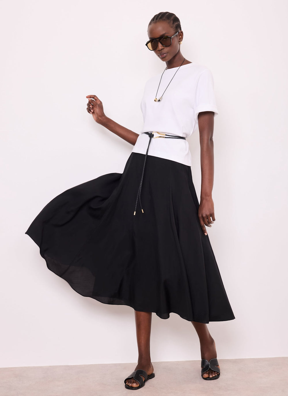 Black A Line Midi Skirt