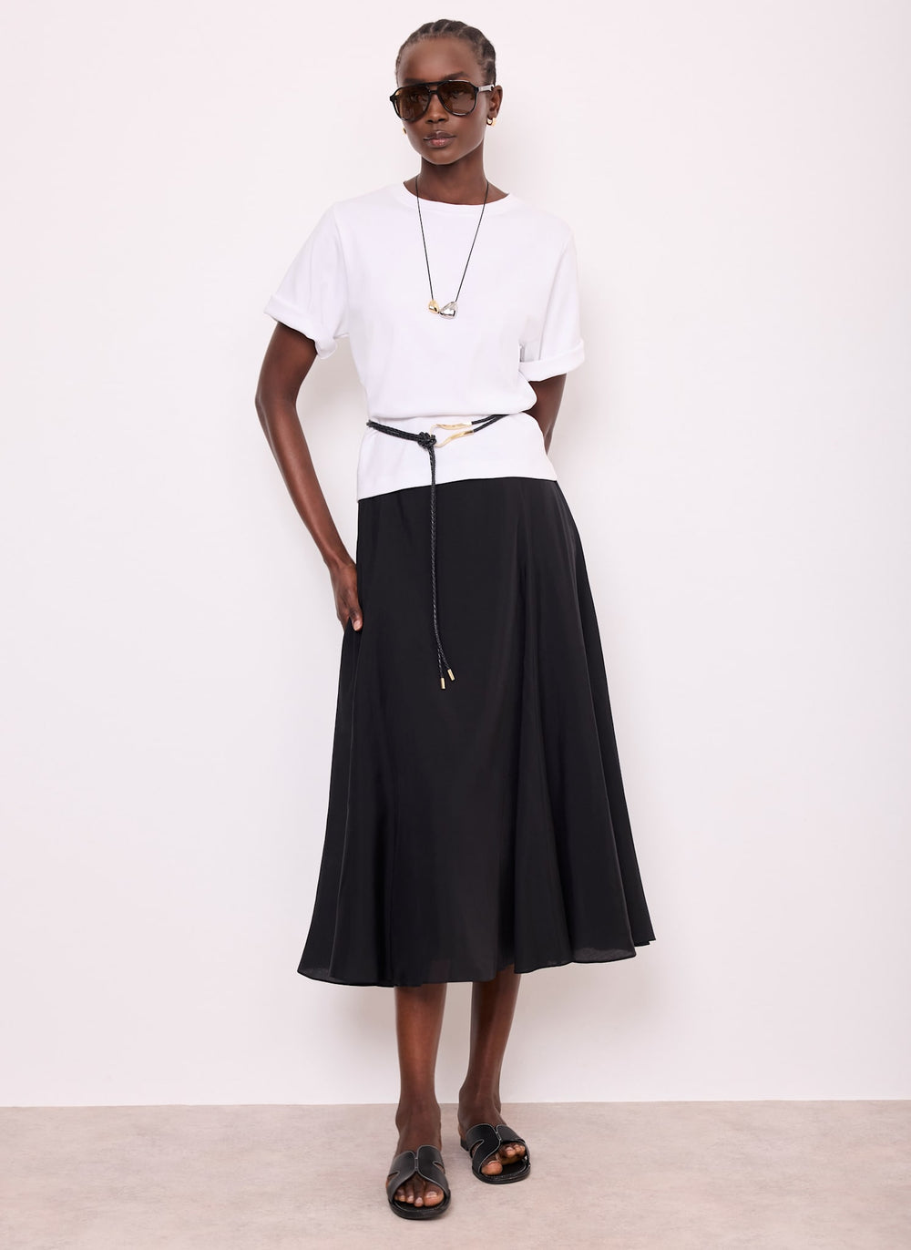 Black A Line Midi Skirt